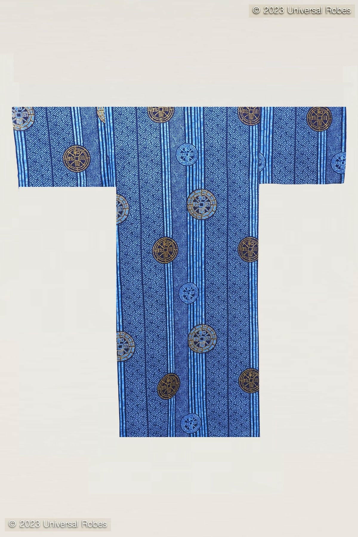 Men Ancient Coins Cotton Yukata Kimono.