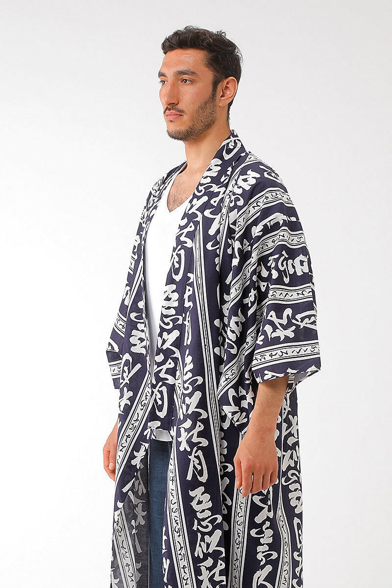 Men Autumn Moon Cotton Short Yukata Kimono.