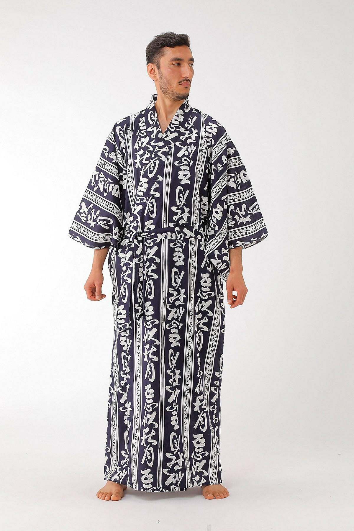 Men Autumn Moon Cotton Yukata Kimono.