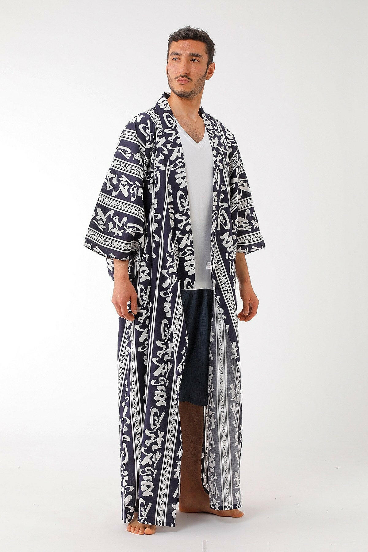 Men Autumn Moon Cotton Yukata Kimono.