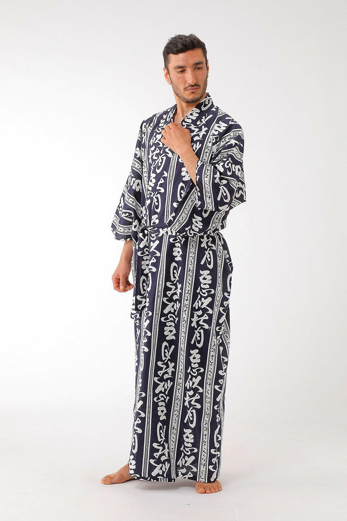 Men Autumn Moon Cotton Yukata Kimono.