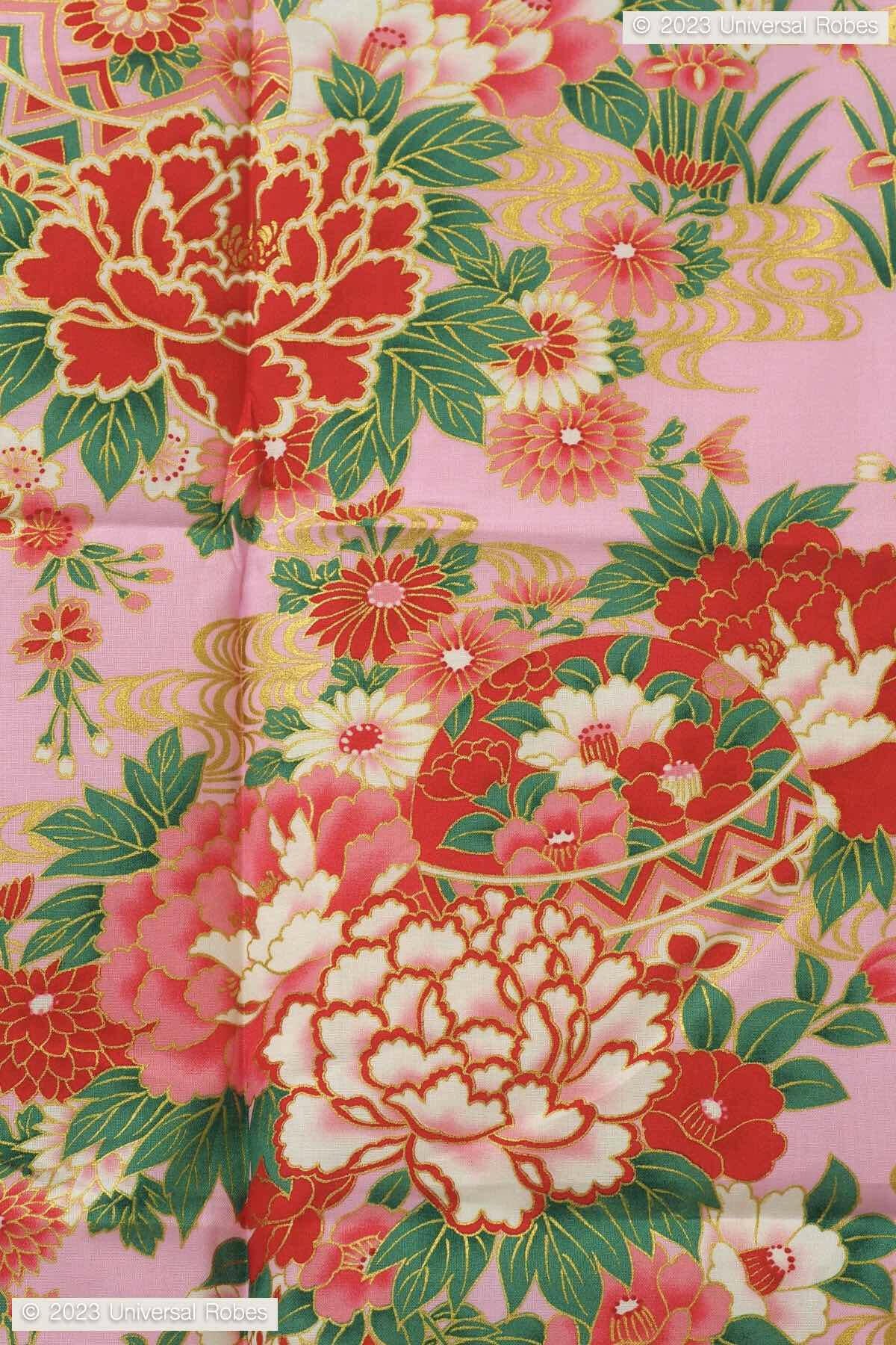 Women Ball with Peony Thread Cotton Yukata Kimono.