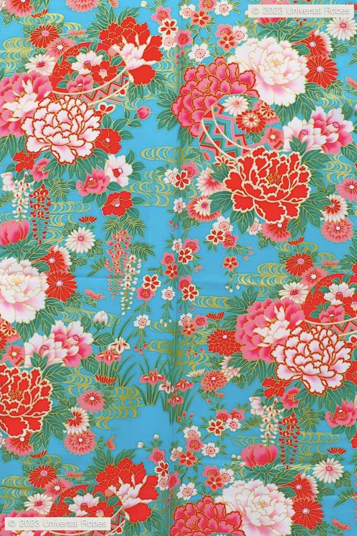 Women Ball with Peony Thread Cotton Yukata Kimono.