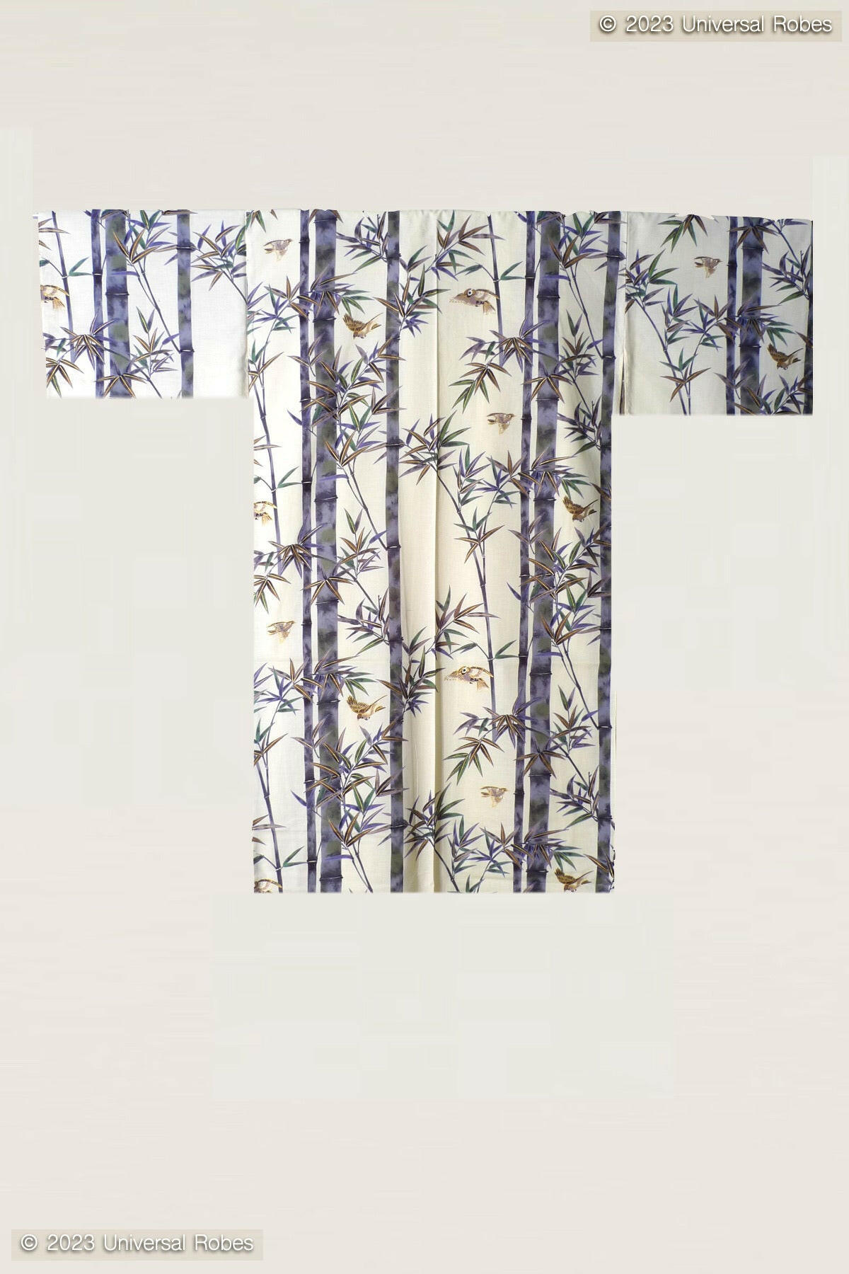 Men Bamboo & Sparrow Cotton Short Yukata Kimono.