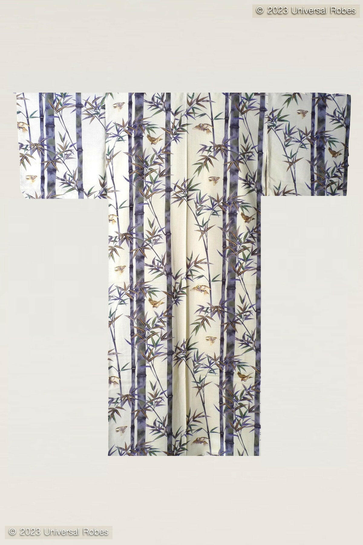 Men Bamboo & Sparrow Cotton Yukata Kimono.