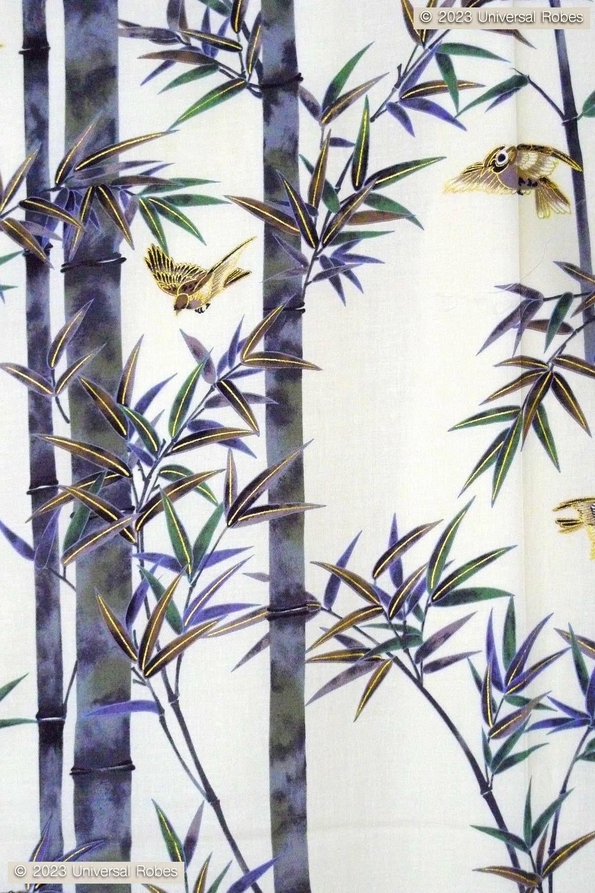 Women Bamboo & Sparrow Cotton Yukata Kimono.