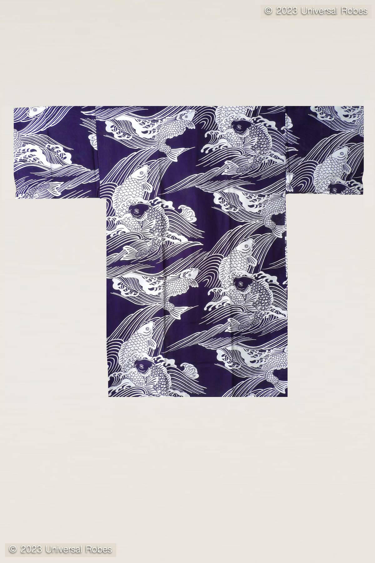 Men Carp Cotton Short Yukata Kimono.