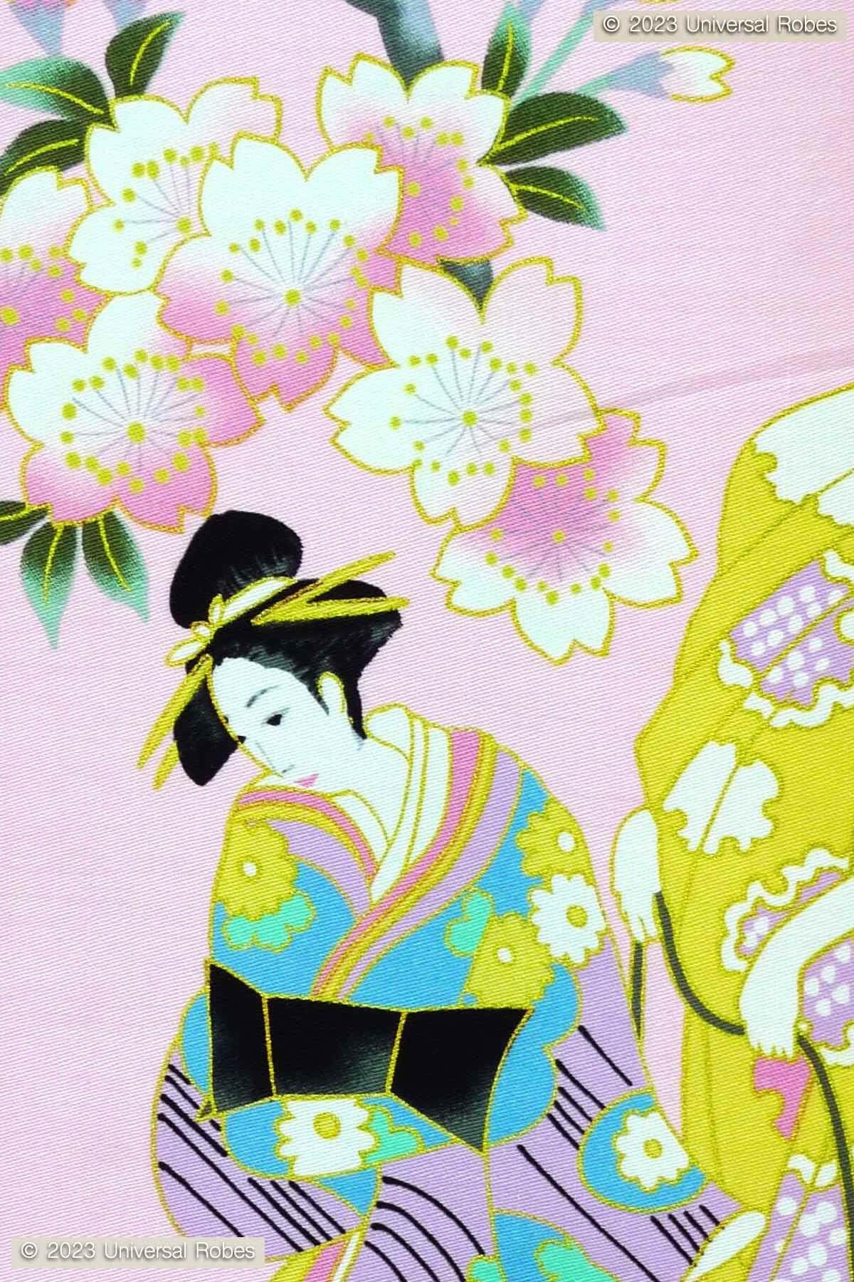 Women Cherry Blossom & Beauty Cotton Sateen Short Kimono Color Pink Product Zoom View