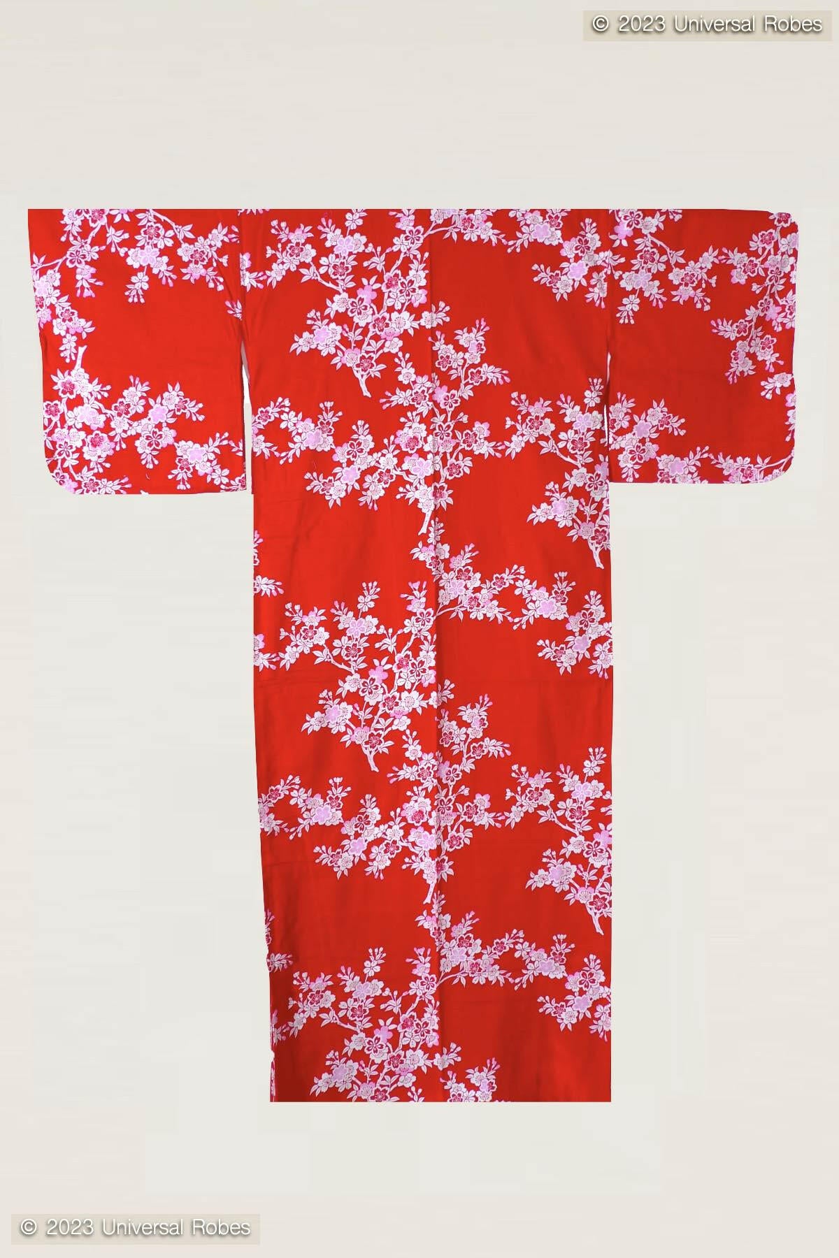 Women Cherry Blossoms Cotton Yukata Kimono.