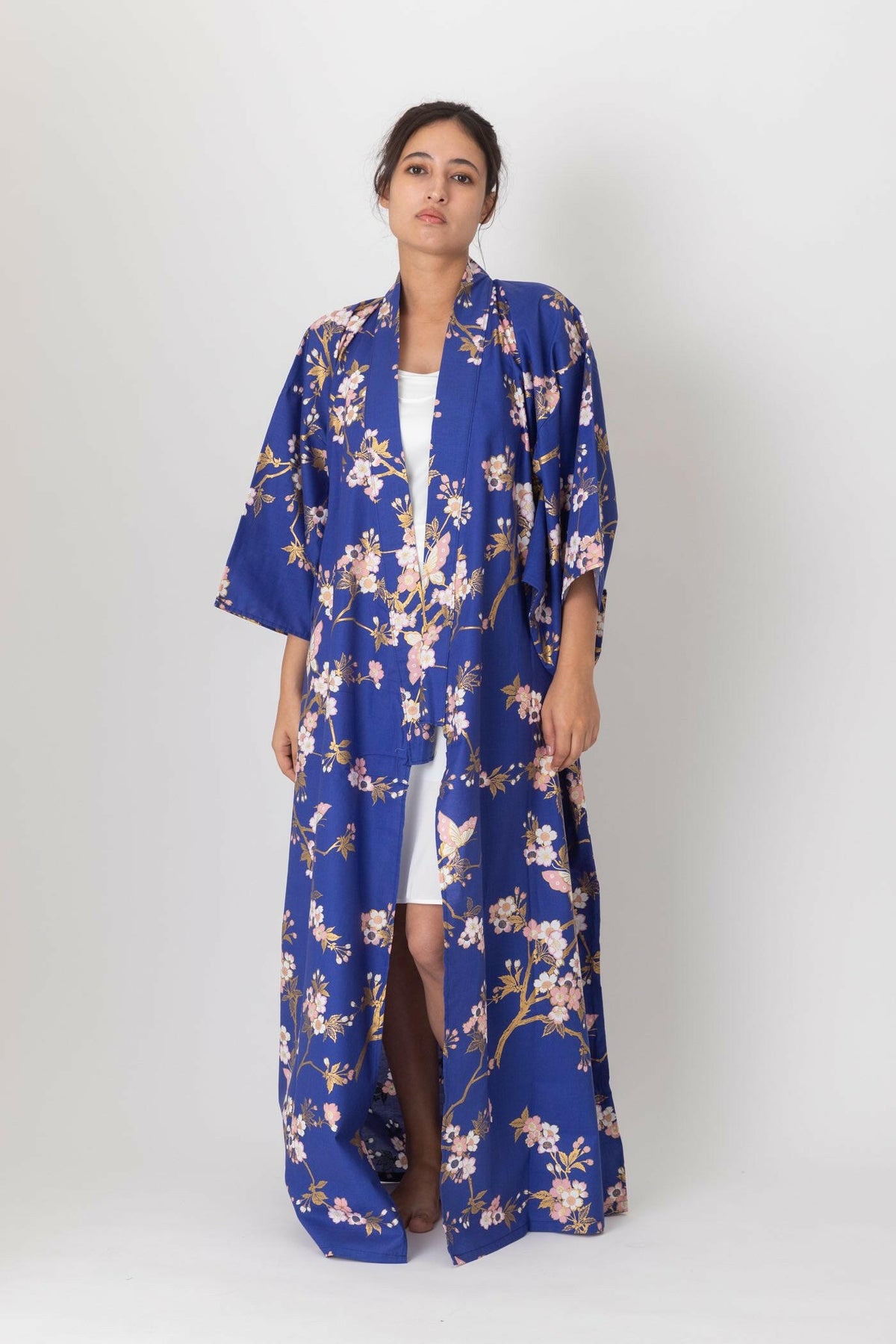 Women Cherry Blossoms & Butterfly Cotton Yukata Kimono.