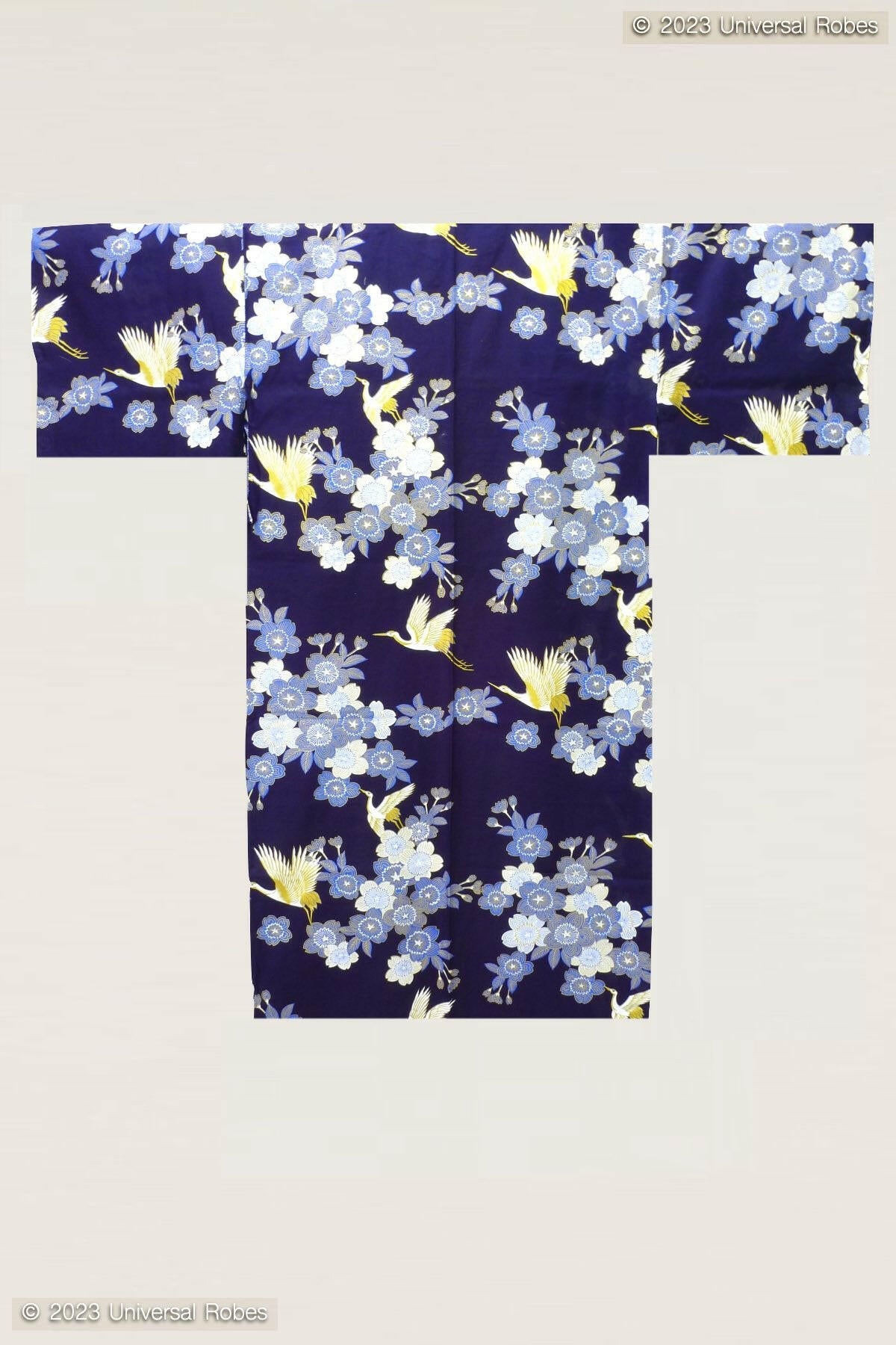 Women Cherry Blossoms & Crane Cotton Short Yukata Kimono.
