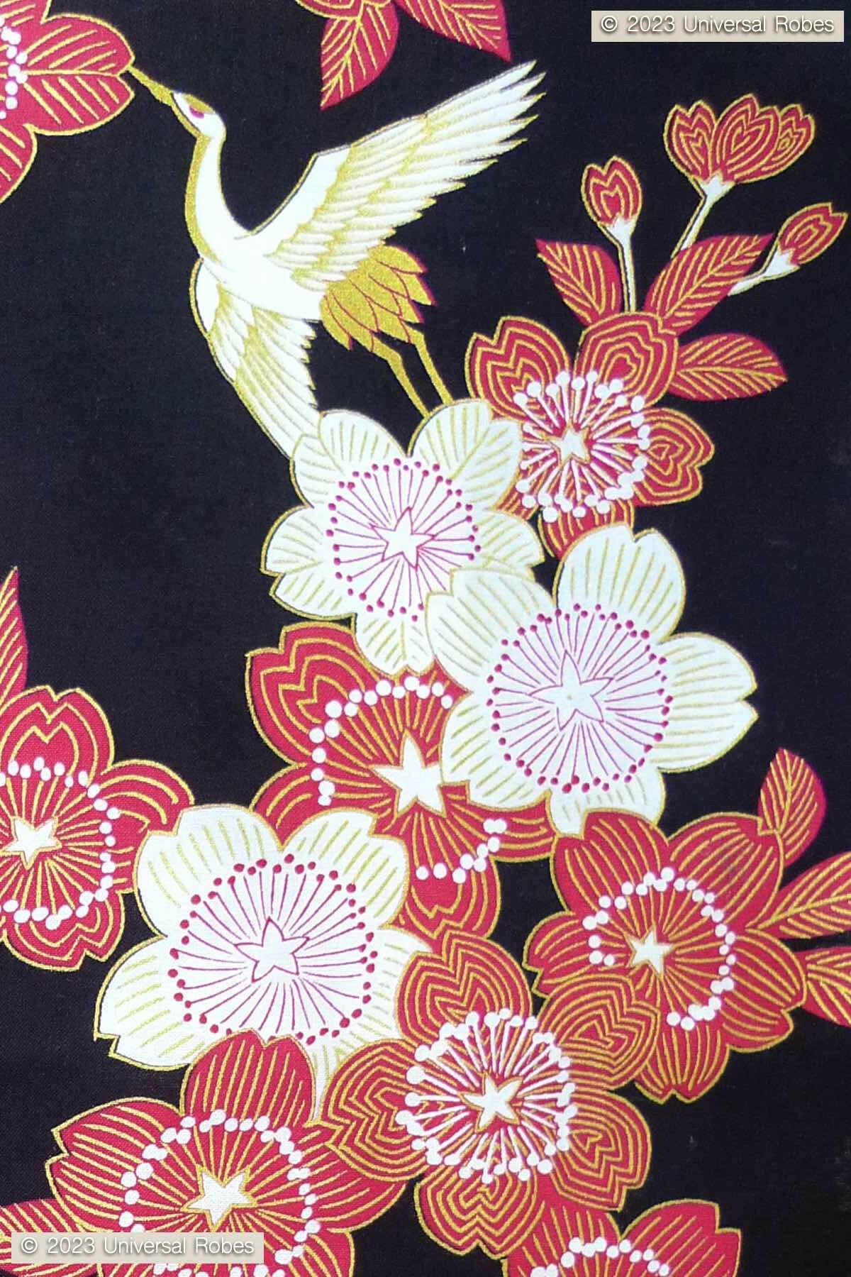 Women Cherry Blossoms & Crane Cotton Yukata Kimono.