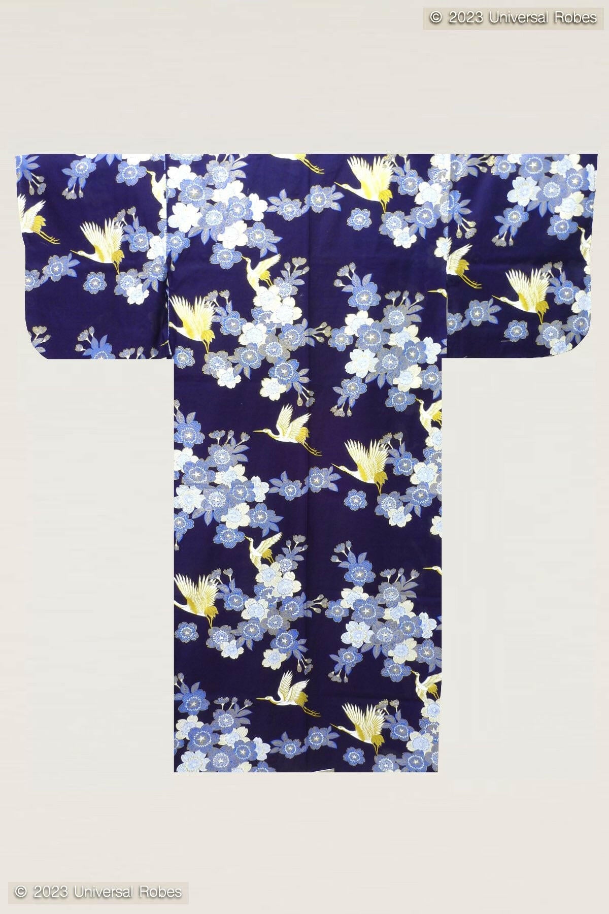 Women Cherry Blossoms & Crane Cotton Yukata Kimono.