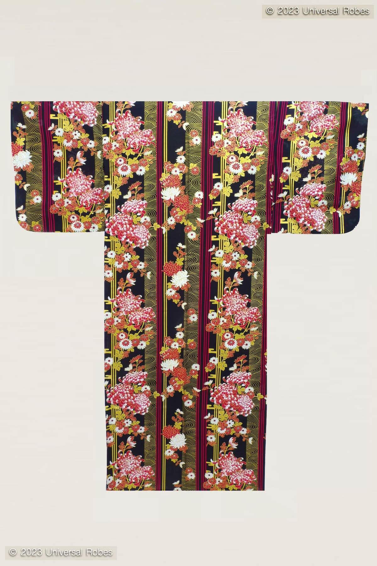 Women Chrysanth Blooming Cotton Yukata Kimono.