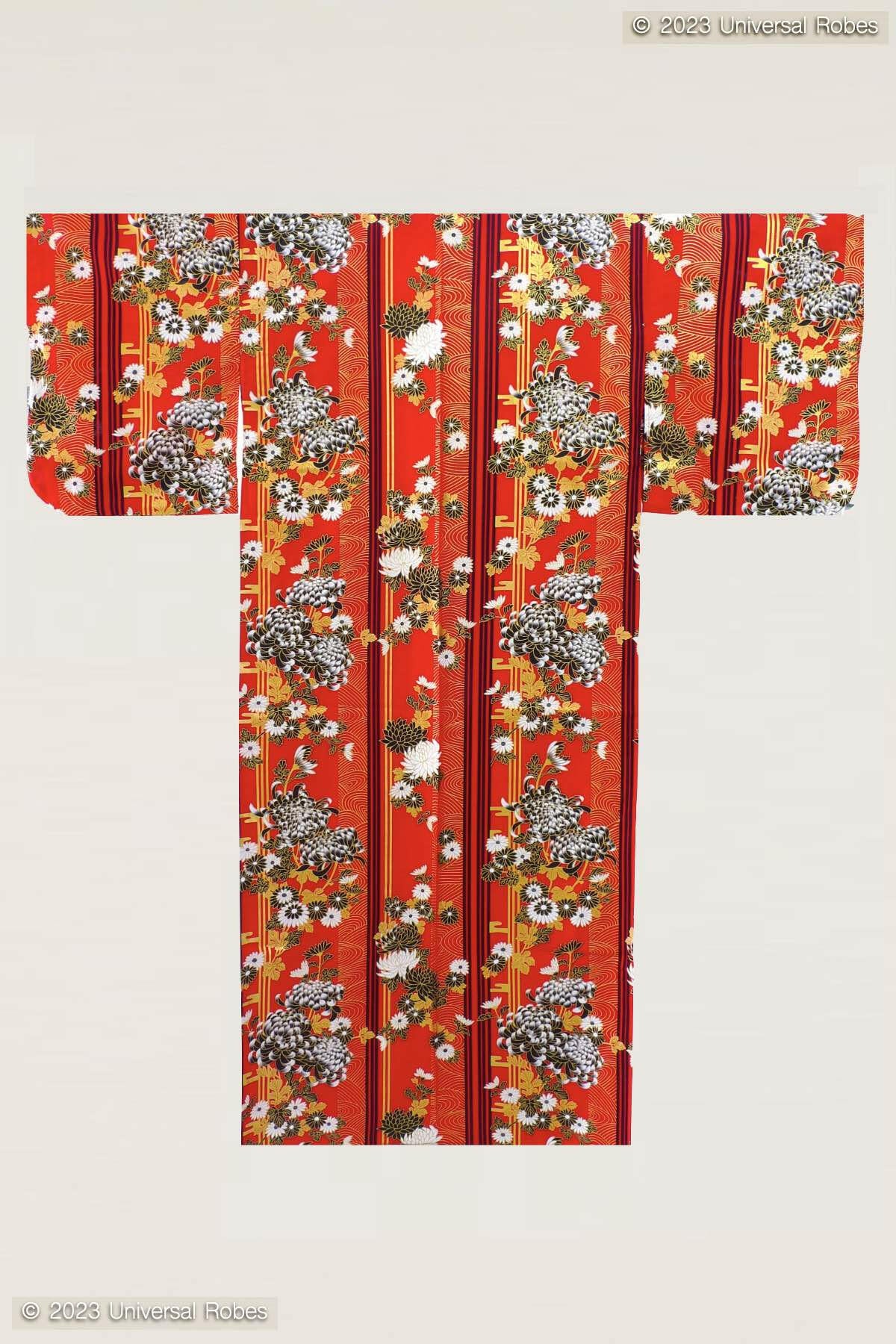 Women Chrysanth Blooming Cotton Yukata Kimono.