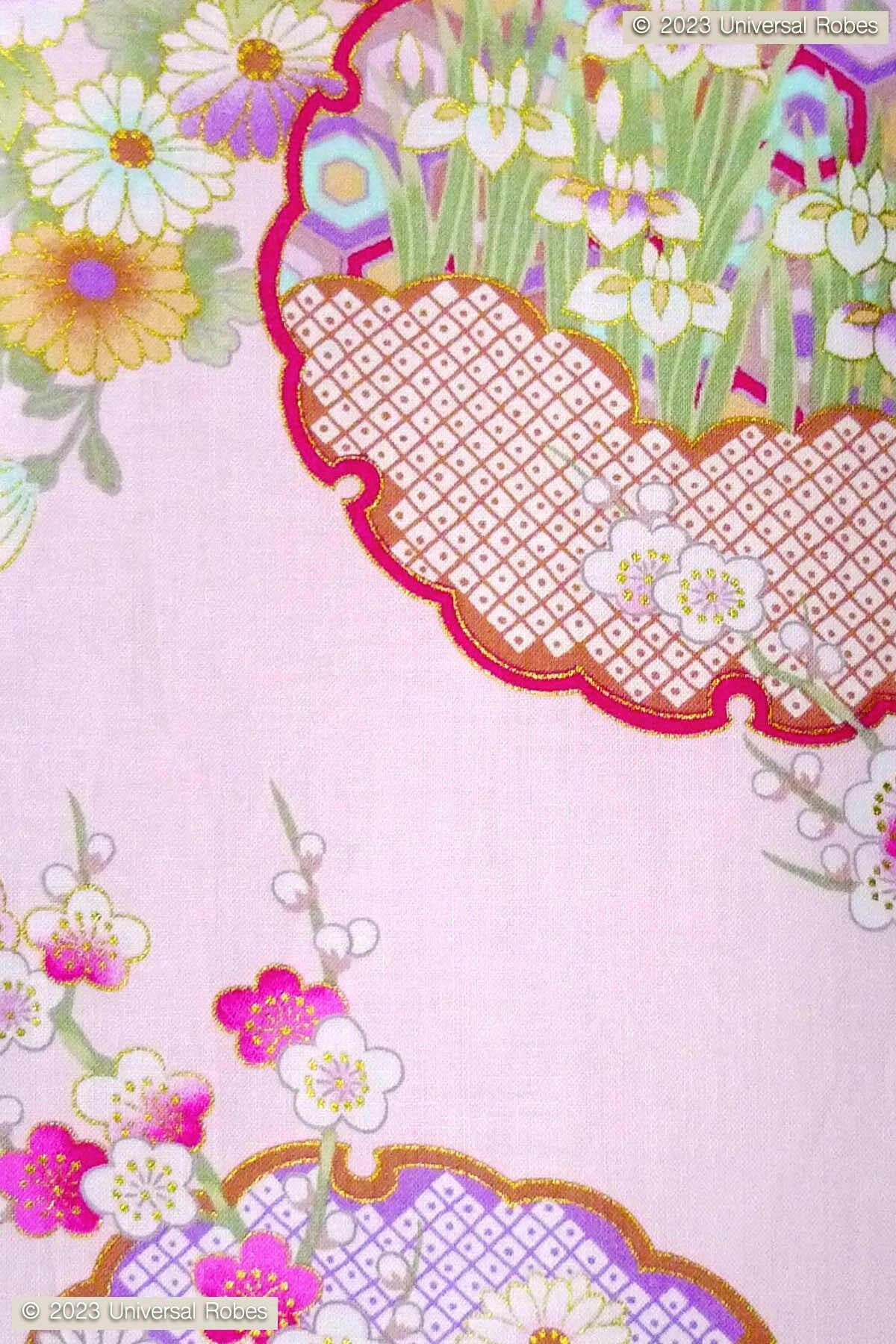 Women Colorful Circles Cotton Yukata Kimono.