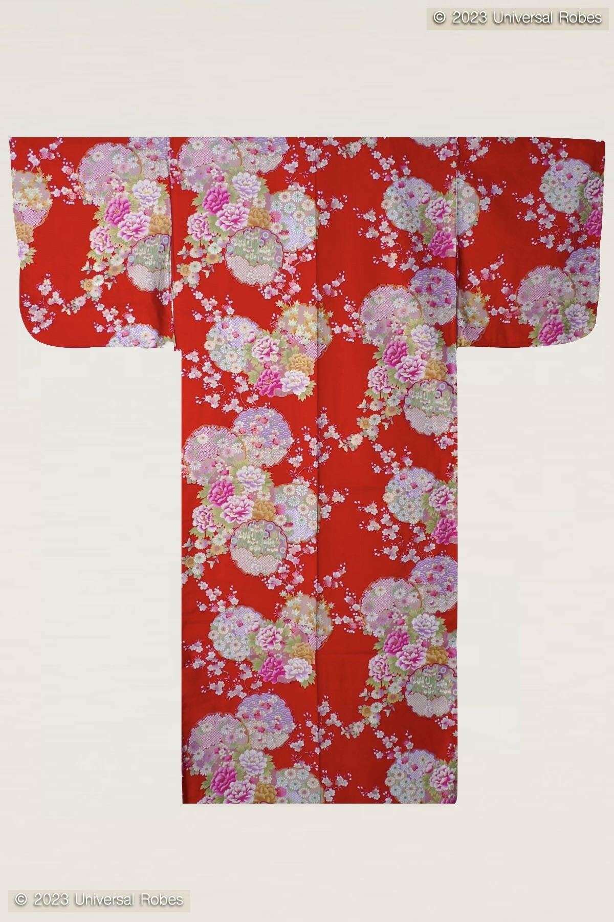 Women Colorful Circles Cotton Yukata Kimono.