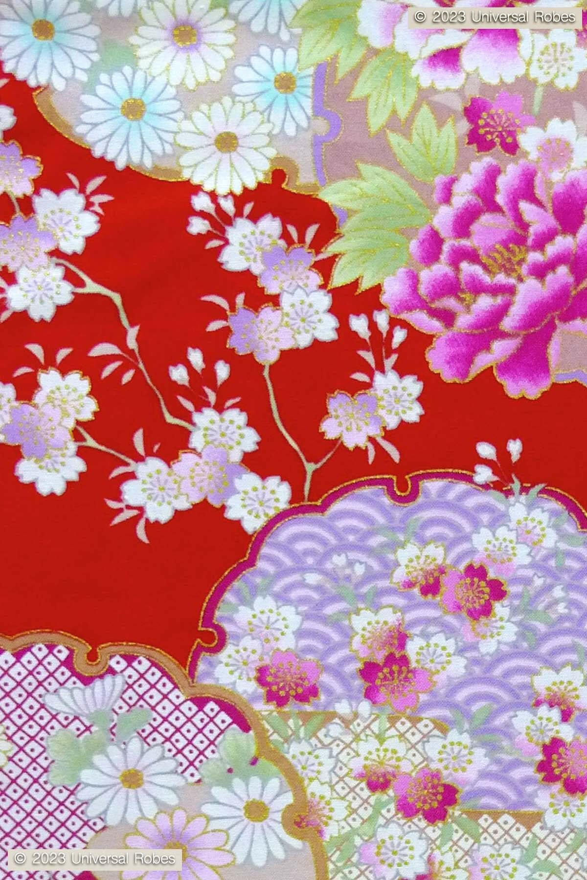 Women Colorful Circles Cotton Yukata Kimono.