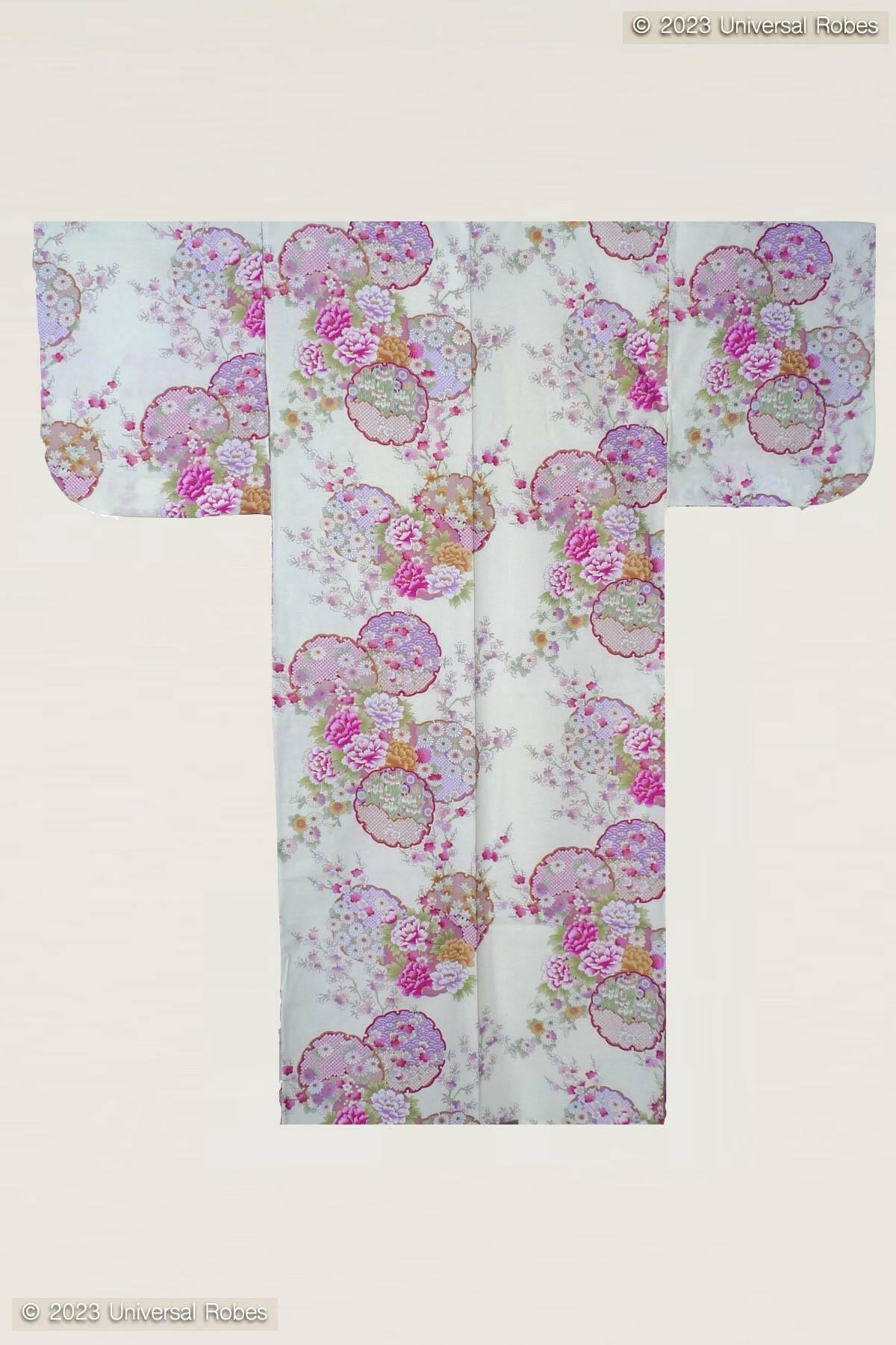 Women Colorful Circles Cotton Yukata Kimono.