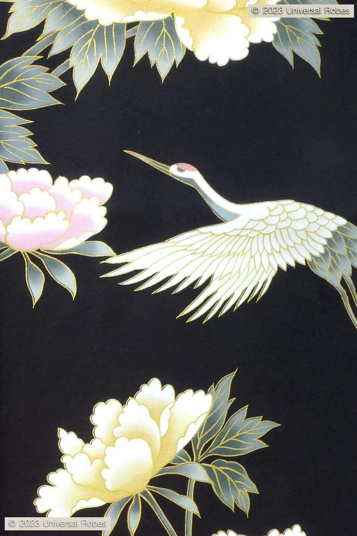 Women Crane & Peony Cotton Yukata Kimono.