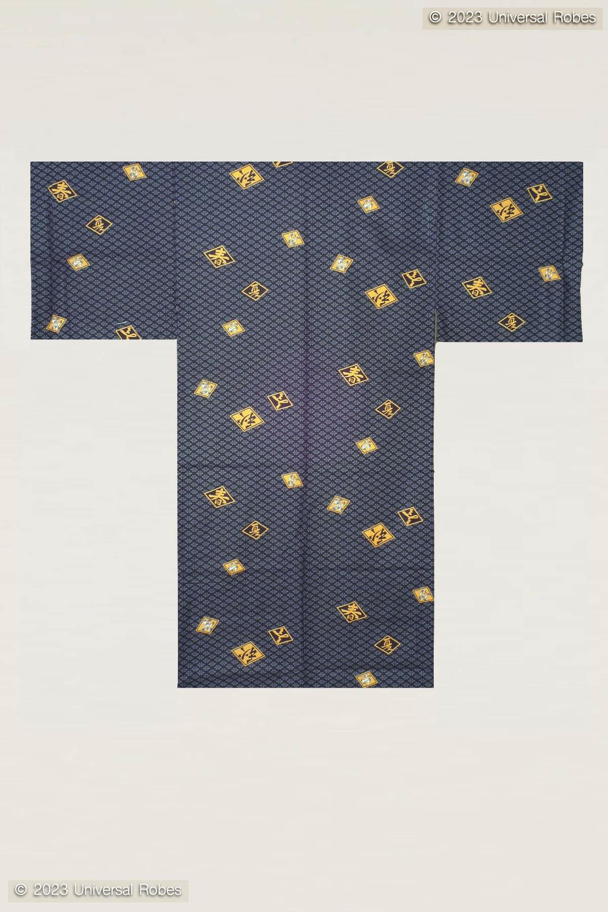 Men Diamond Pattern Cotton Short Yukata Kimono.