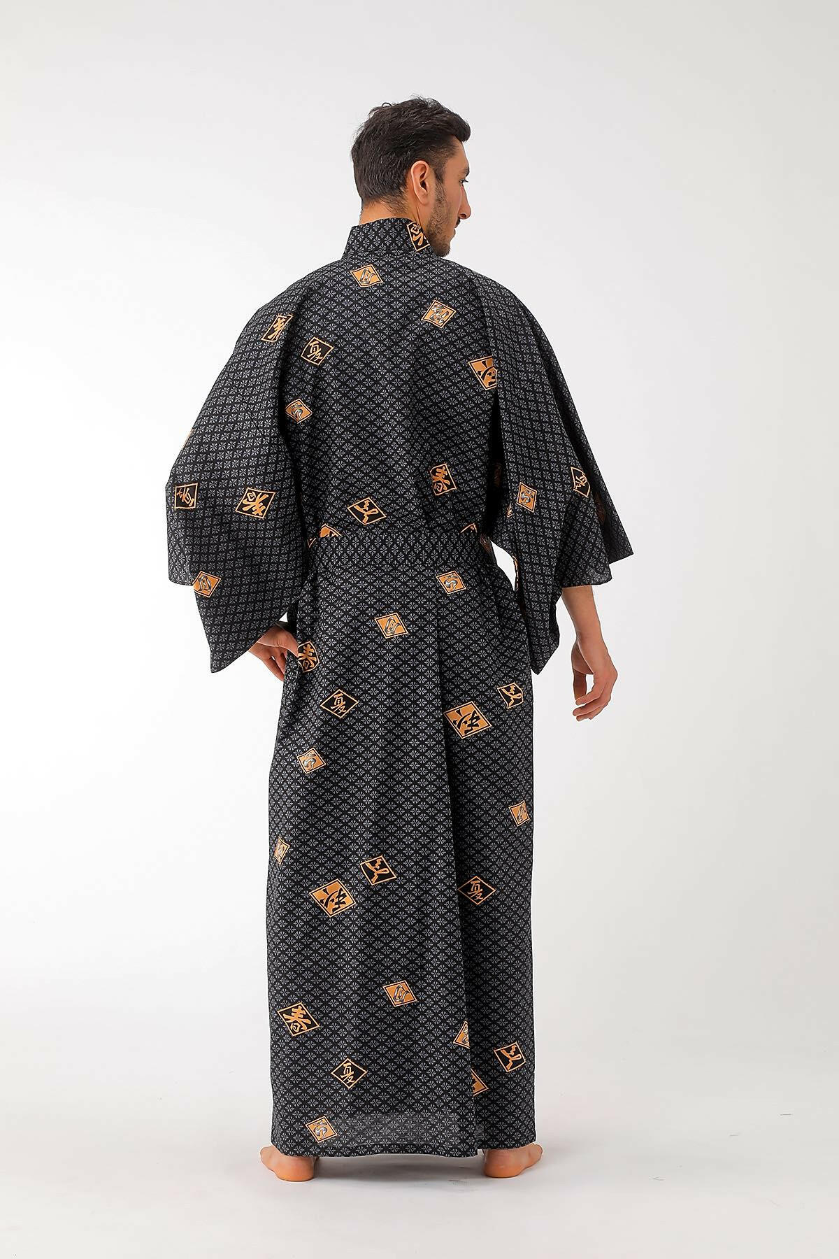 Men Diamond Pattern Cotton Yukata Kimono.