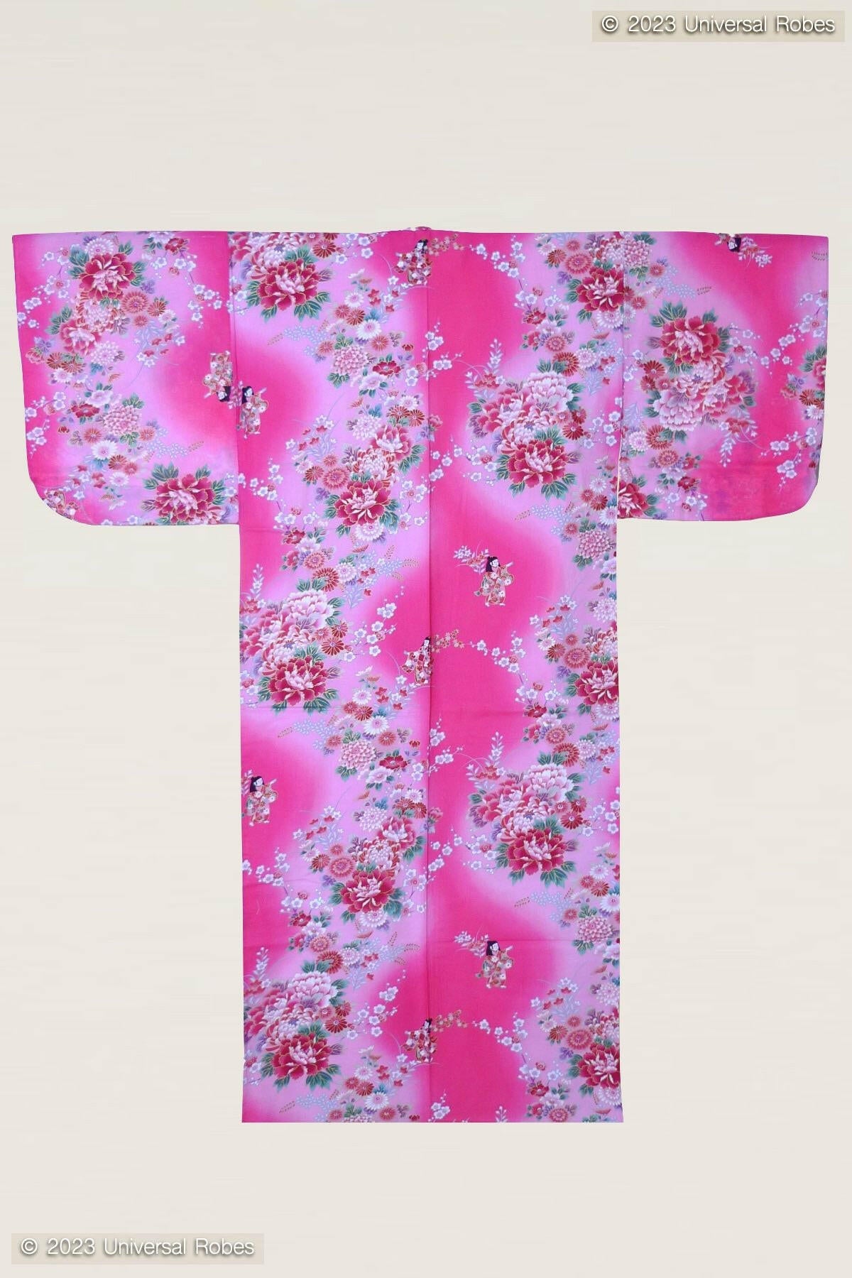 Women Dolls in Color Gradation Cotton Yukata Kimono.
