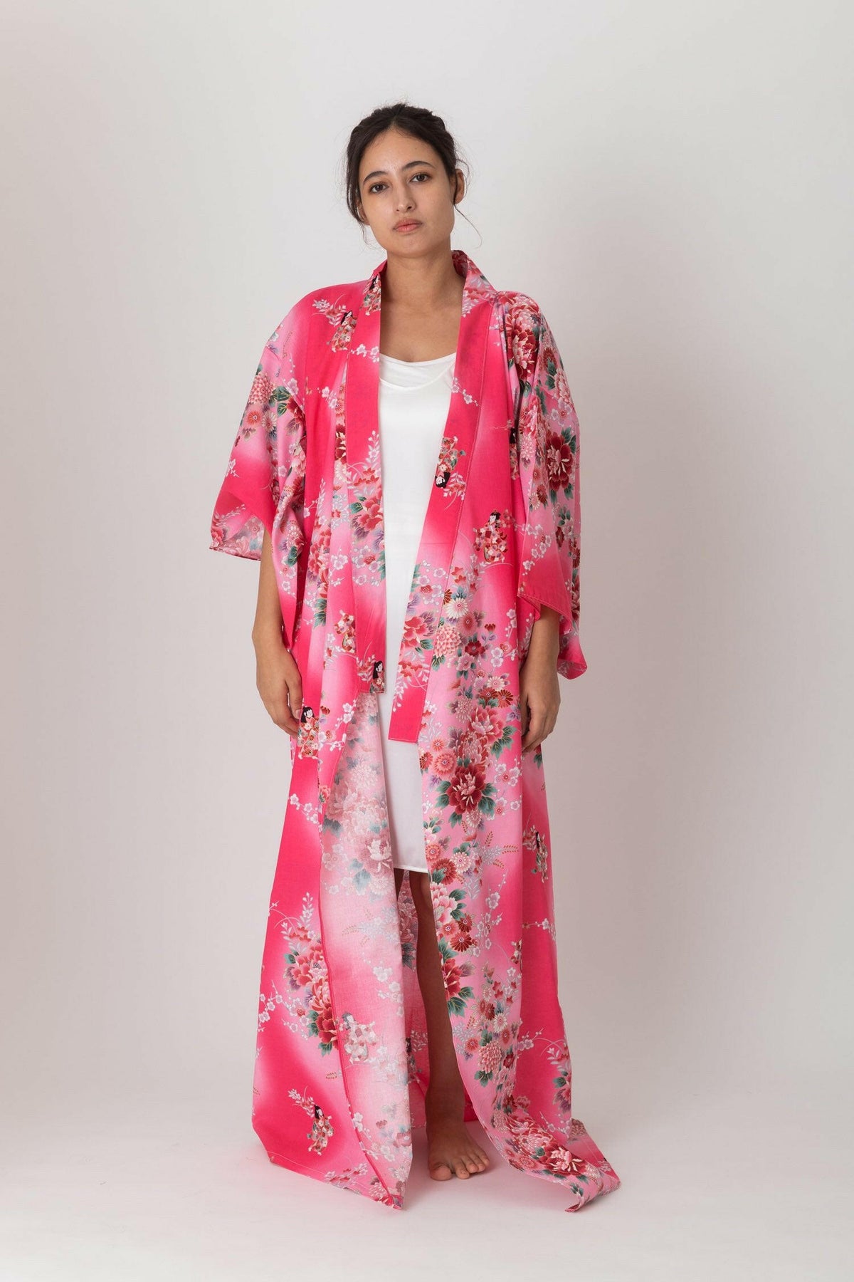 Women Dolls in Color Gradation Cotton Yukata Kimono.