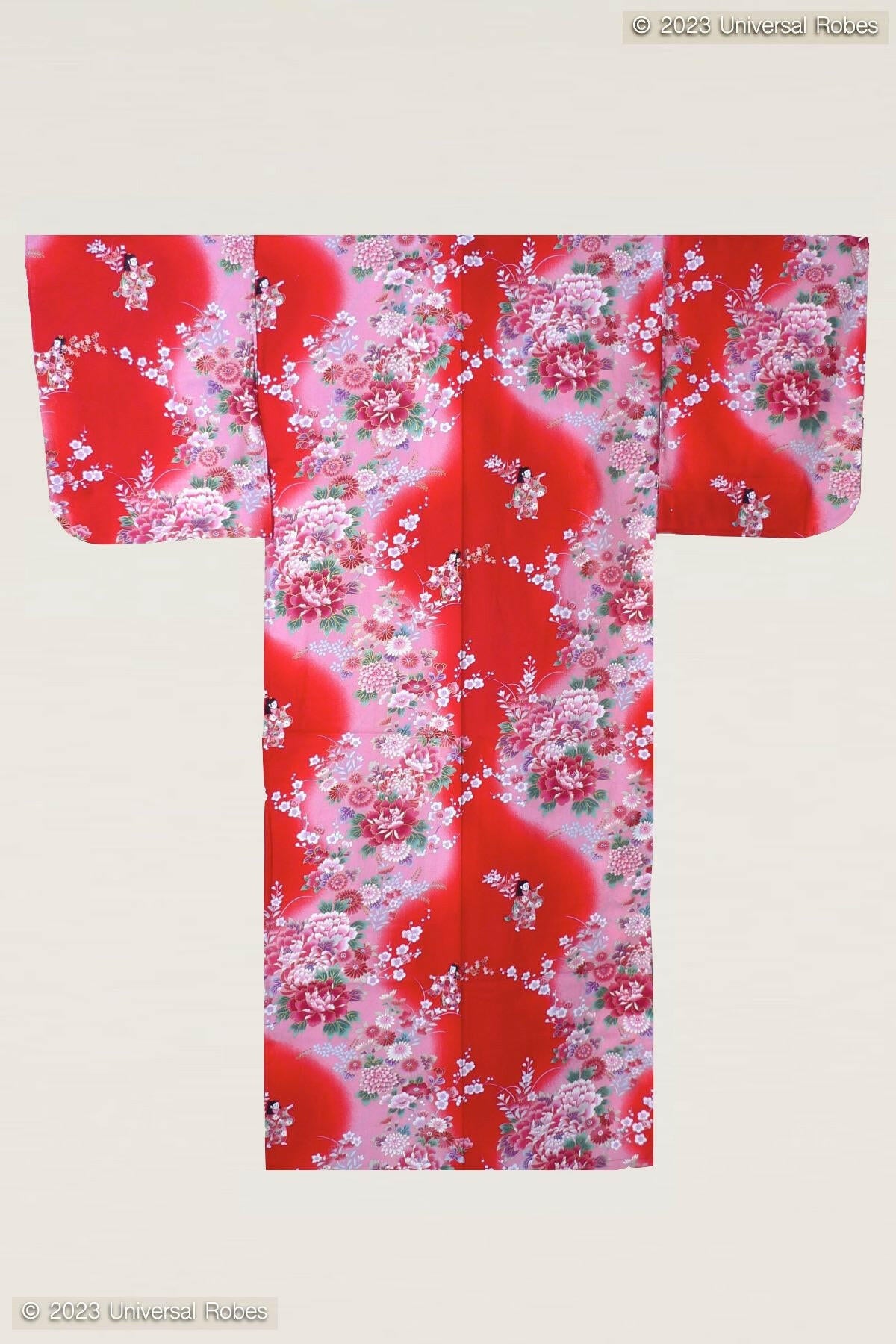 Women Dolls in Color Gradation Cotton Yukata Kimono.