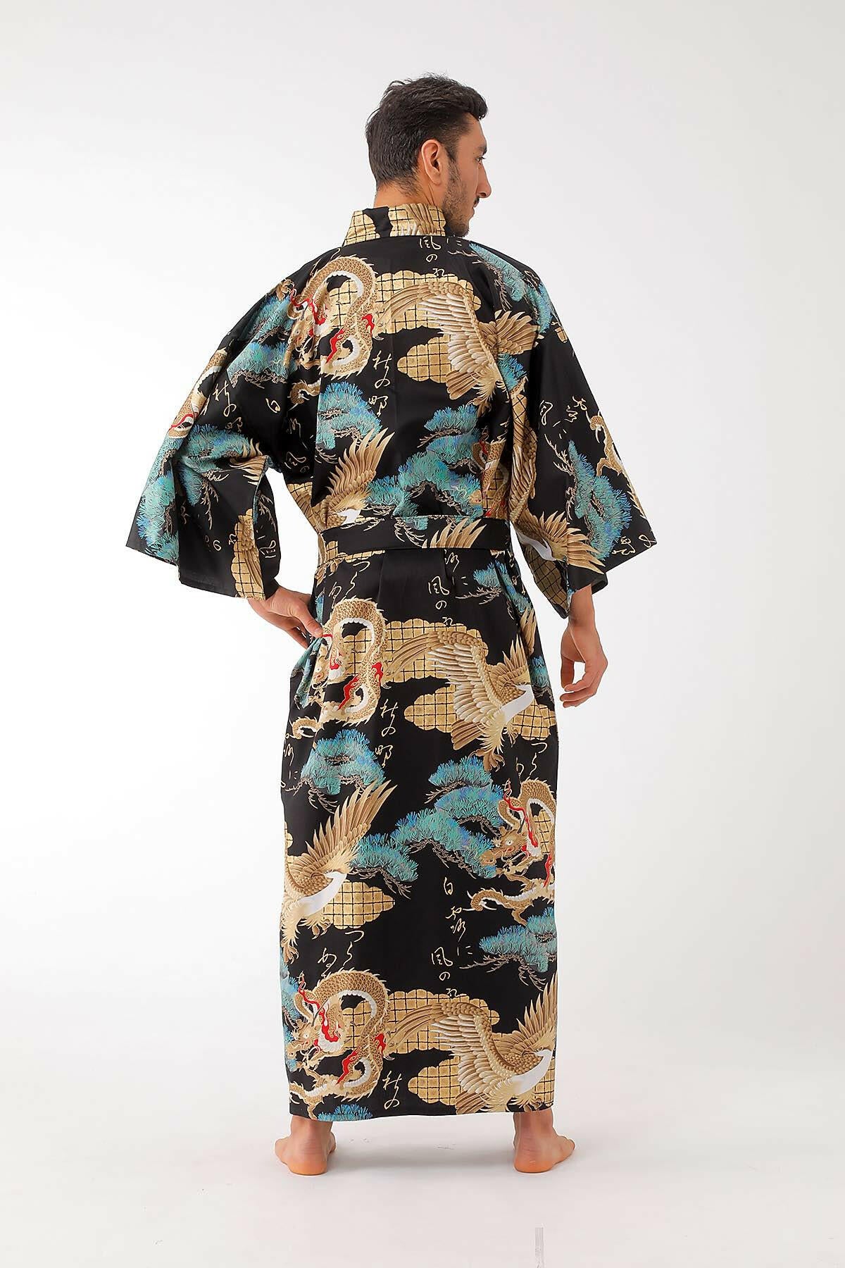 Men Dragon & Eagle Cotton Sateen Kimono.