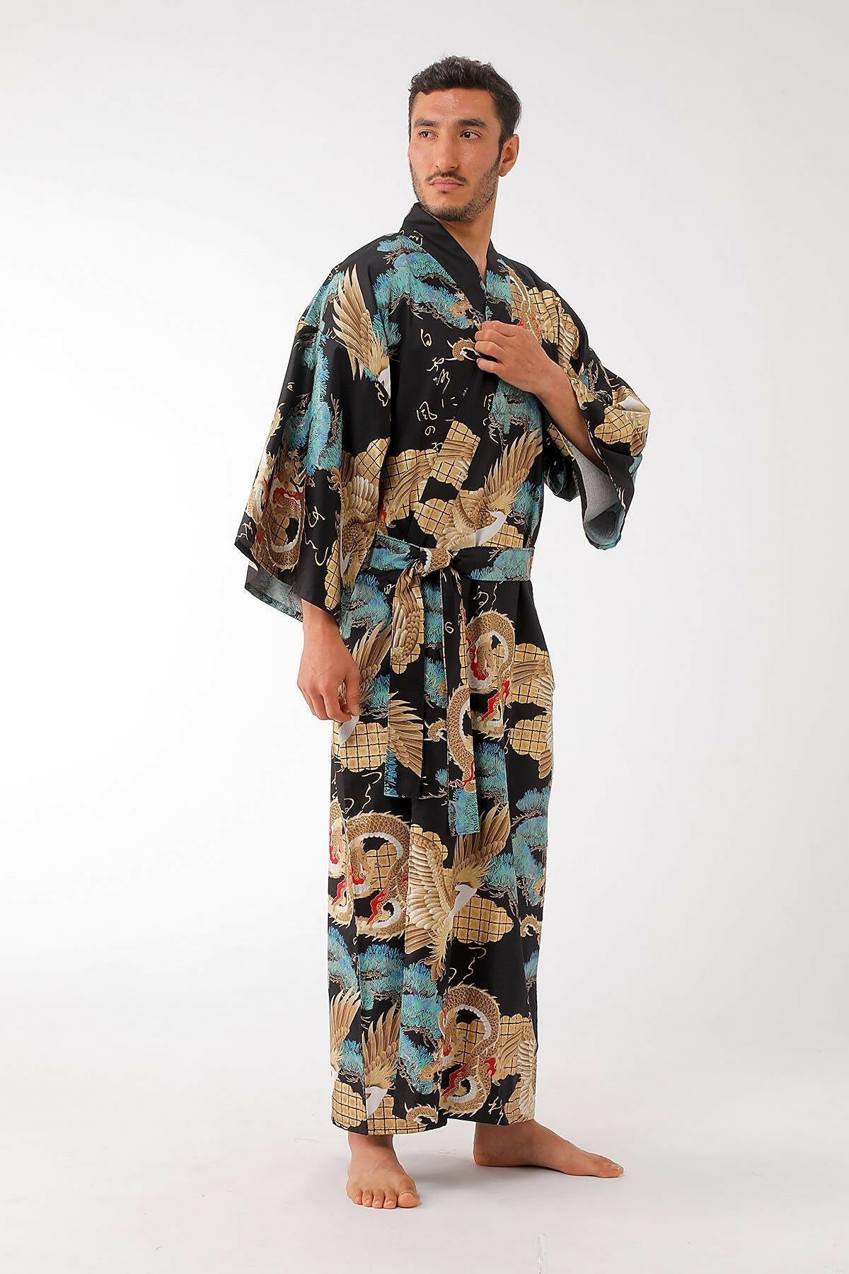 Men Dragon & Eagle Cotton Sateen Kimono.