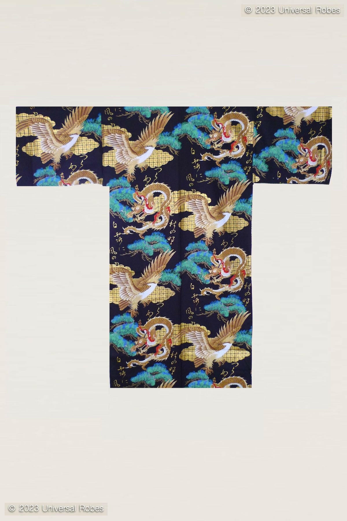 Men Dragon & Eagle Cotton Sateen Short Kimono.