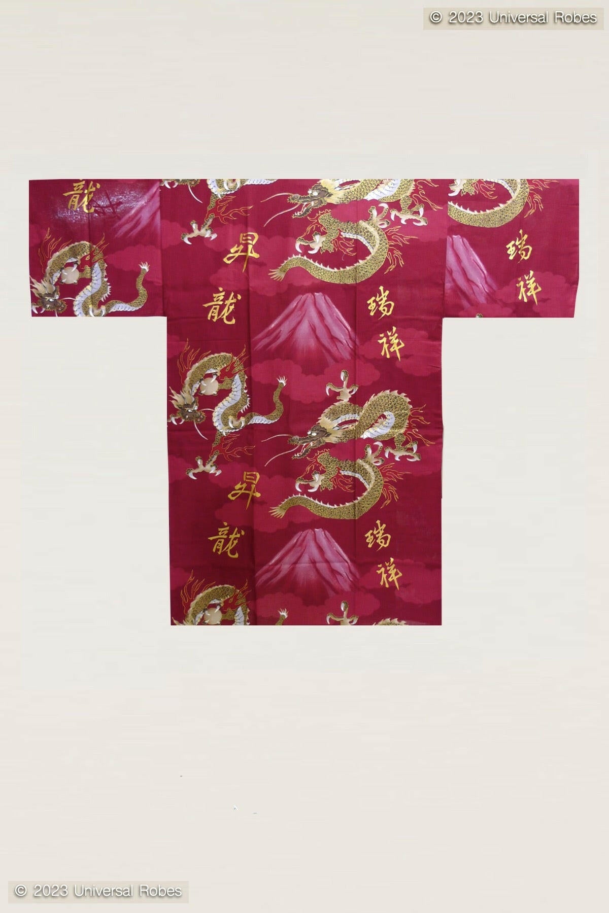 Men Dragon & Mt. Fuji Cotton Short Yukata Kimono.