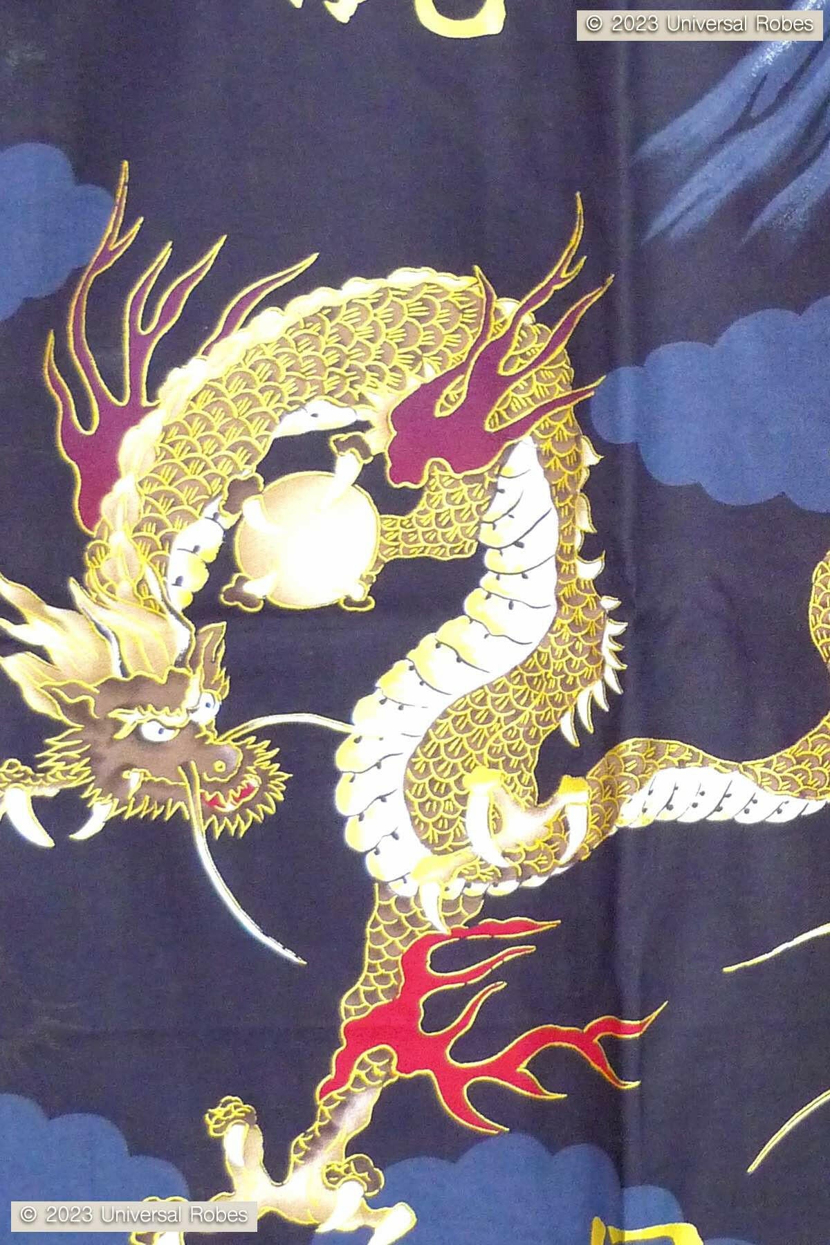 Men Dragon & Mt. Fuji Cotton Short Yukata Kimono.