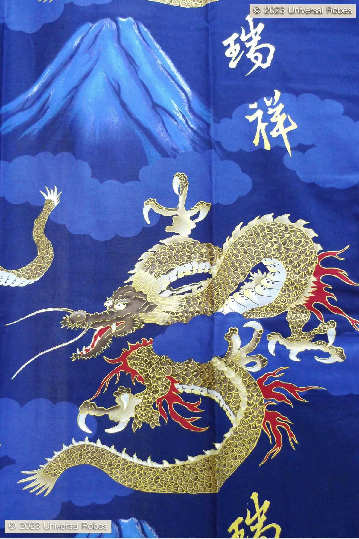 Men Dragon & Mt. Fuji Cotton Short Yukata Kimono.