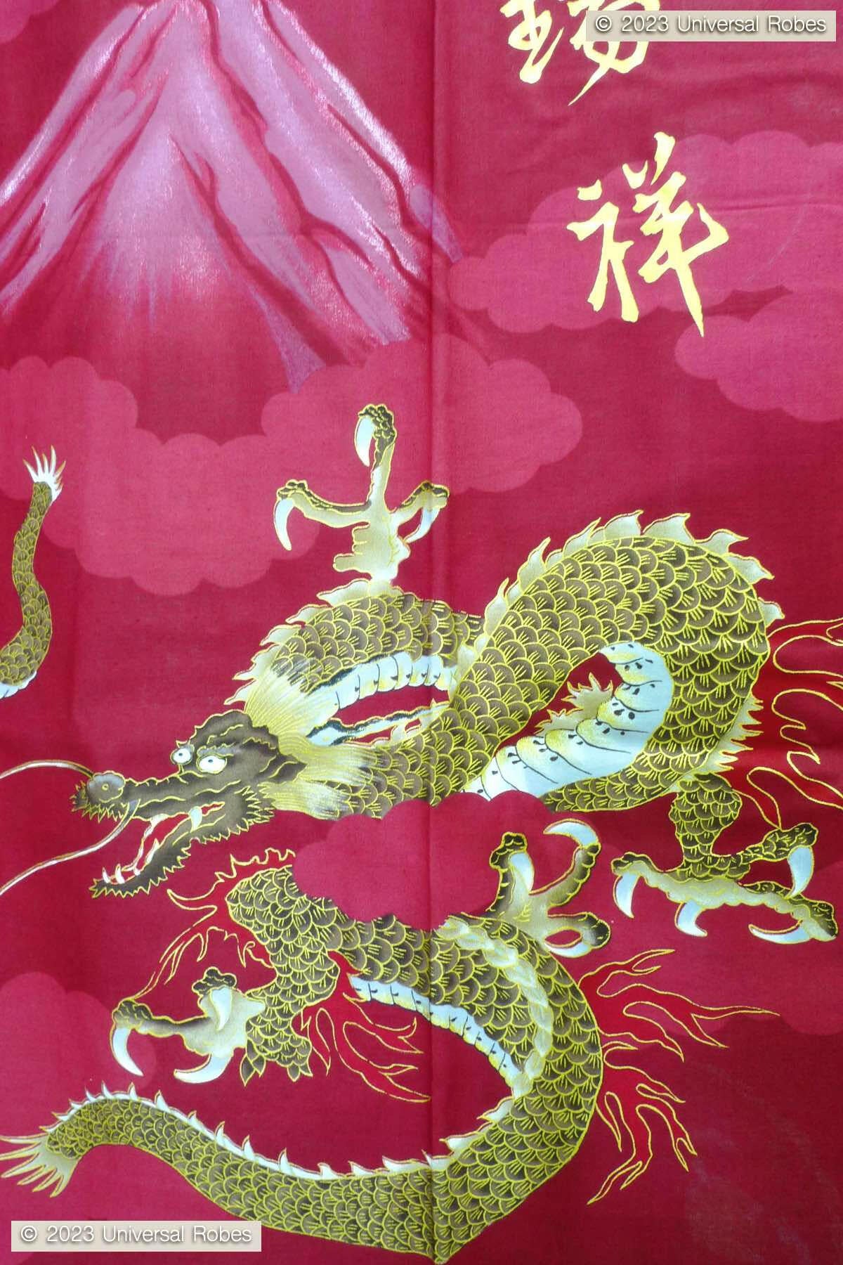 Men Dragon & Mt. Fuji Cotton Short Yukata Kimono.