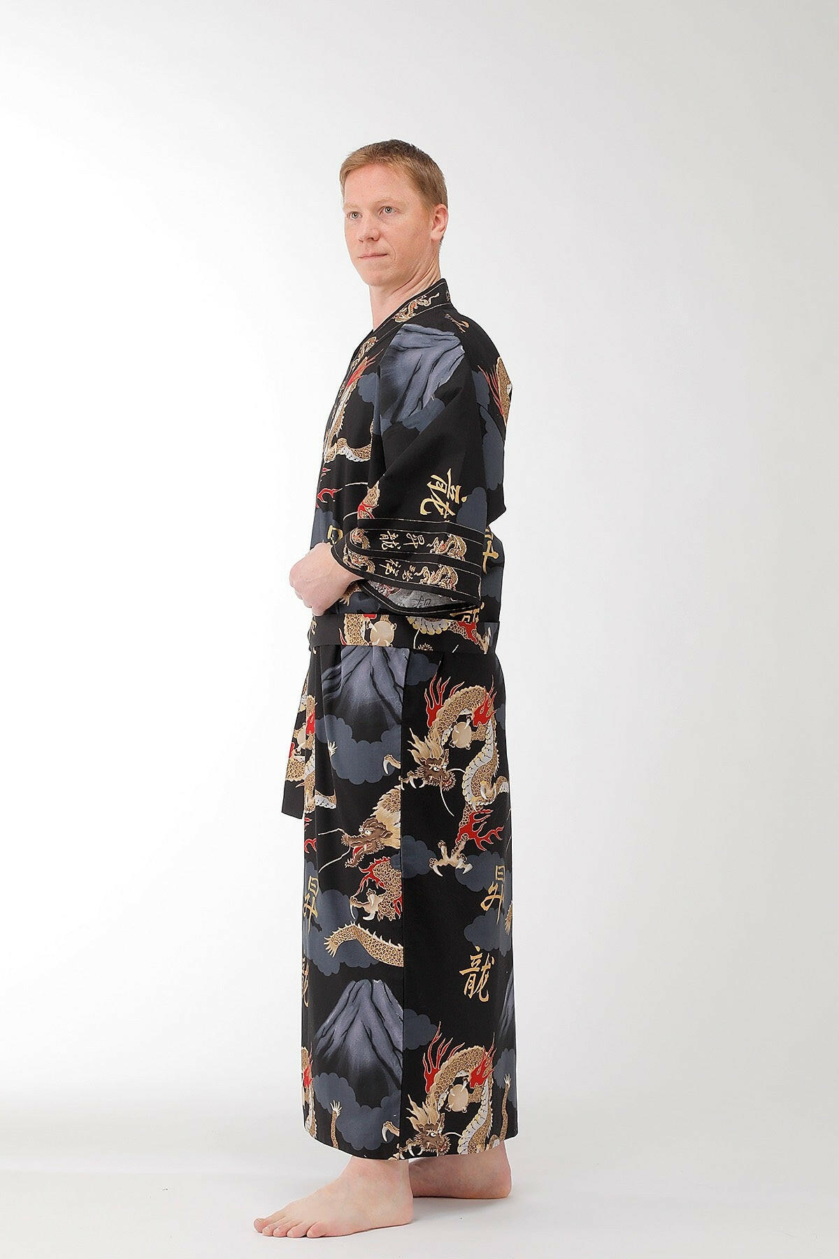 Men Dragon & Mt. Fuji Cotton Yukata Kimono.