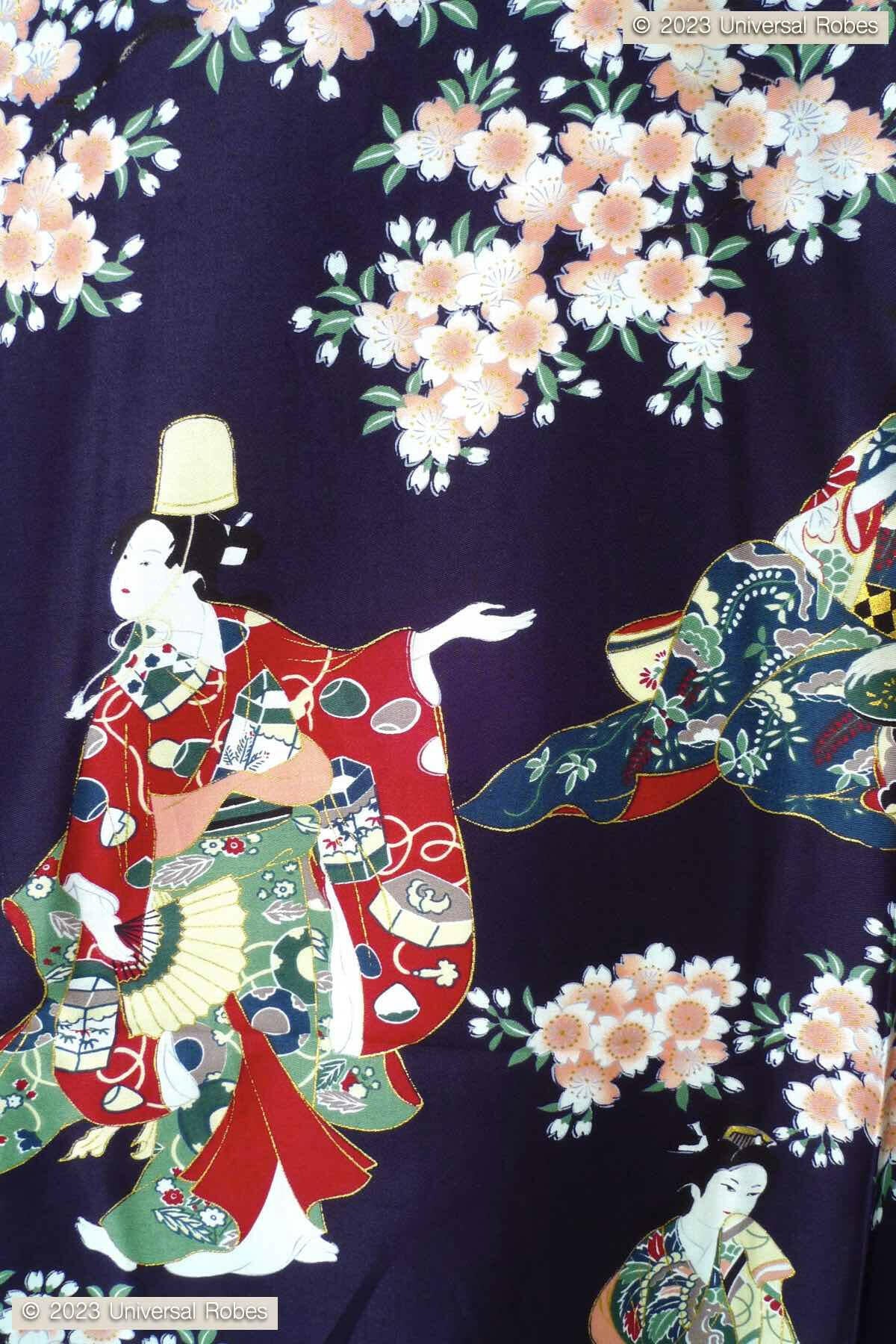 Women Flower Viewing Cotton Sateen Kimono Color Navy Product Zoom View