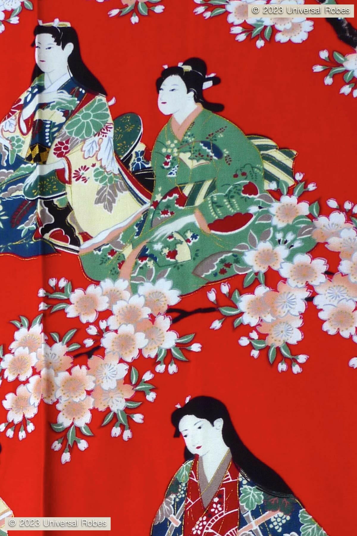 Women Flower Viewing Cotton Sateen Kimono Color Red Product Zoom View