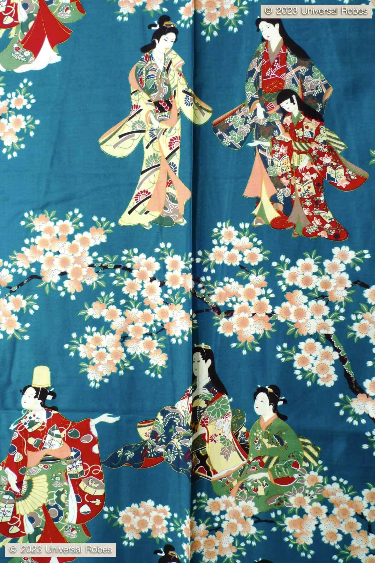 Women Flower Viewing Cotton Sateen Kimono Color Turquoise Product Zoom View