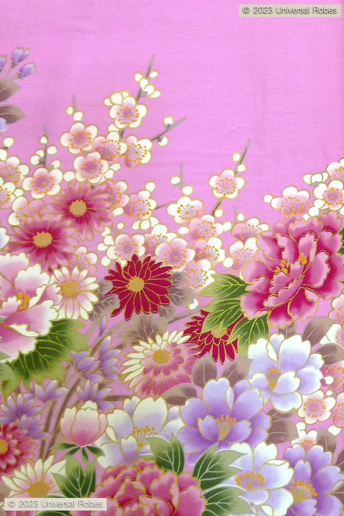 Women Flowers in Bloom Cotton Sateen Short Kimono Color Pink Product Zoom View