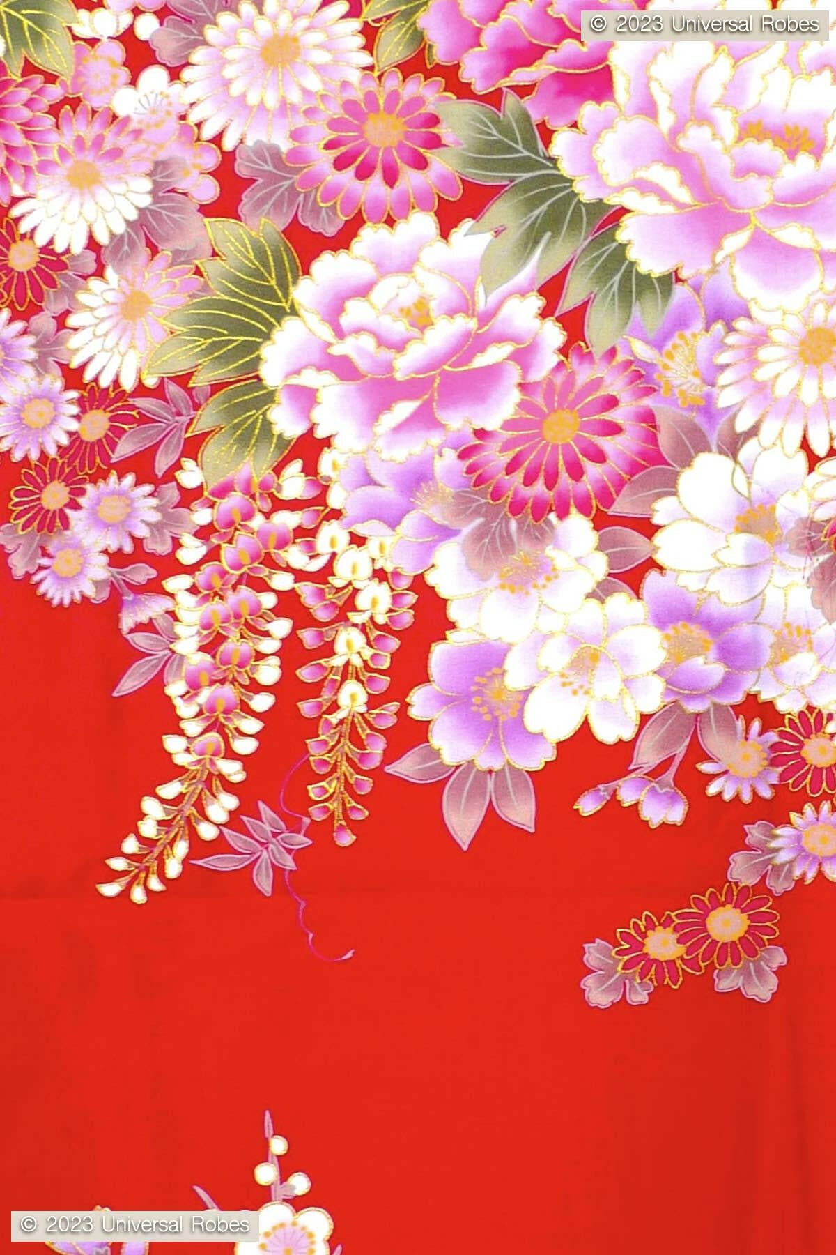 Women Flowers in Bloom Cotton Sateen Short Kimono Color Red Product Zoom View