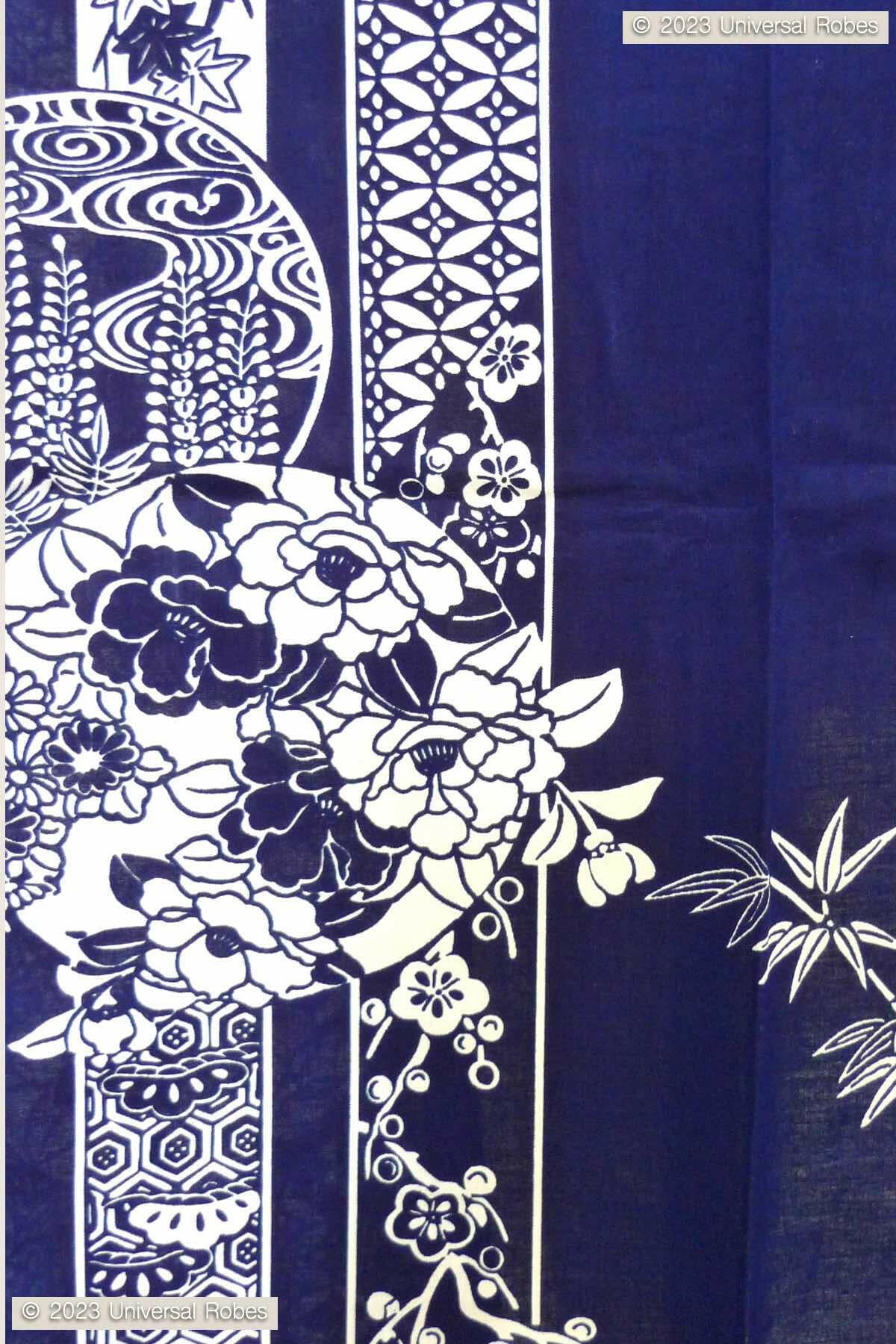 Women Flowers in Circles Cotton Yukata Kimono.