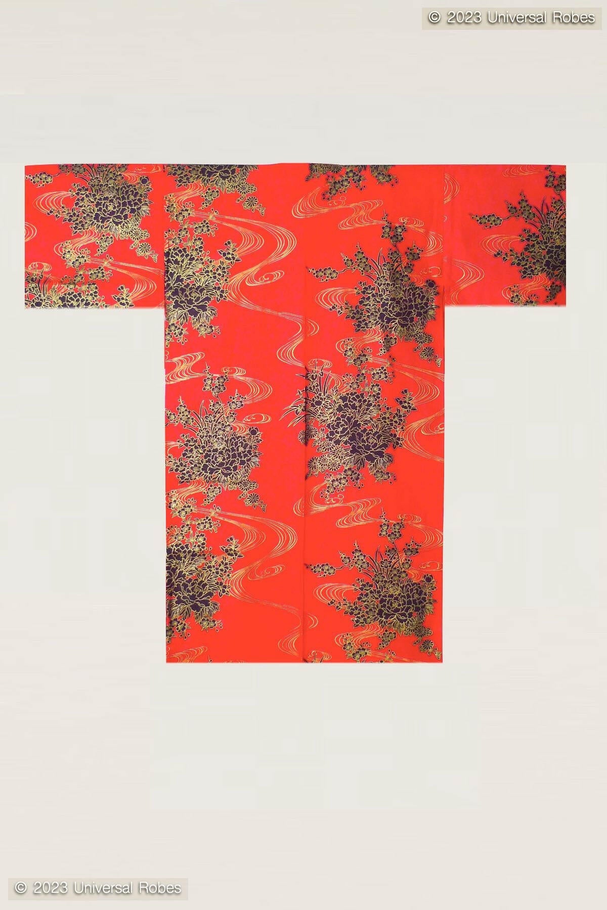 Women Flowing Peony Cotton Short Yukata Kimono Color Red Product Whole View