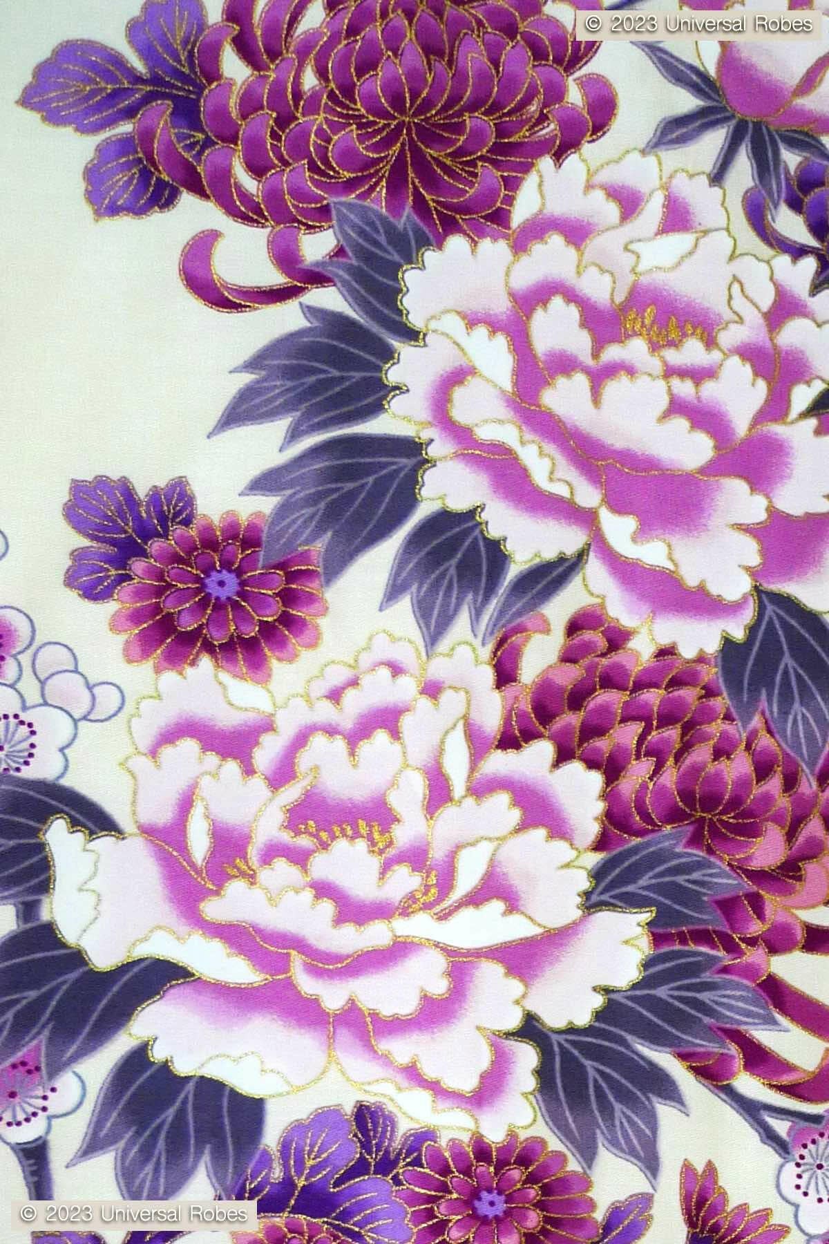 Women Flying Crane & Peony Cotton Sateen Short Kimono Color White Product Zoom View
