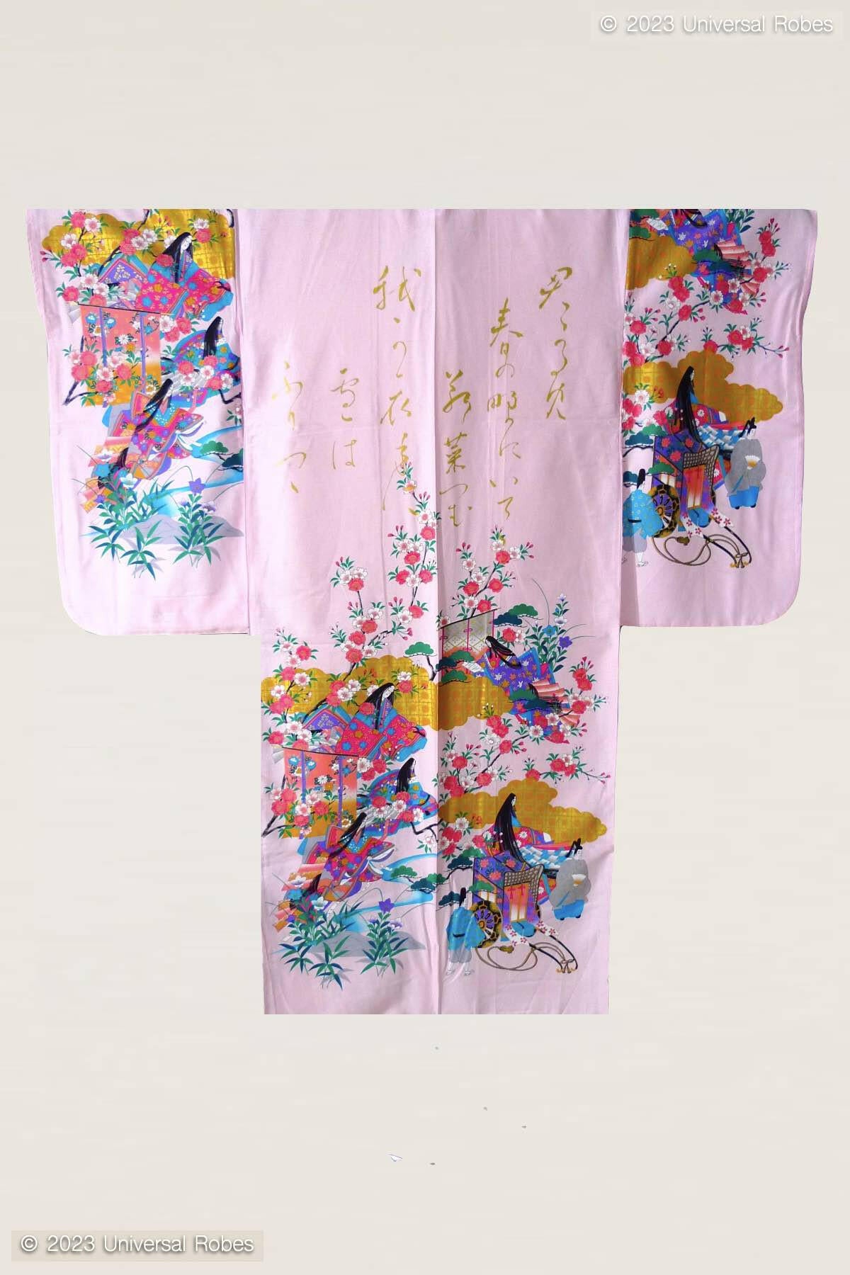 Women Gilt Poem & Princess Cotton Sateen Kimono Color Pink Product Whole View