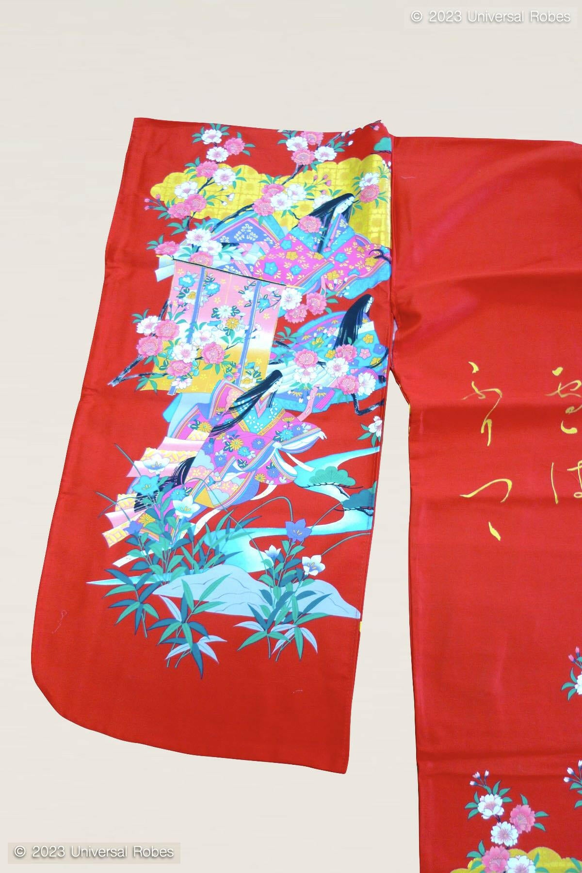Women Gilt Poem & Princess Cotton Sateen Kimono Color Red Product Partial View