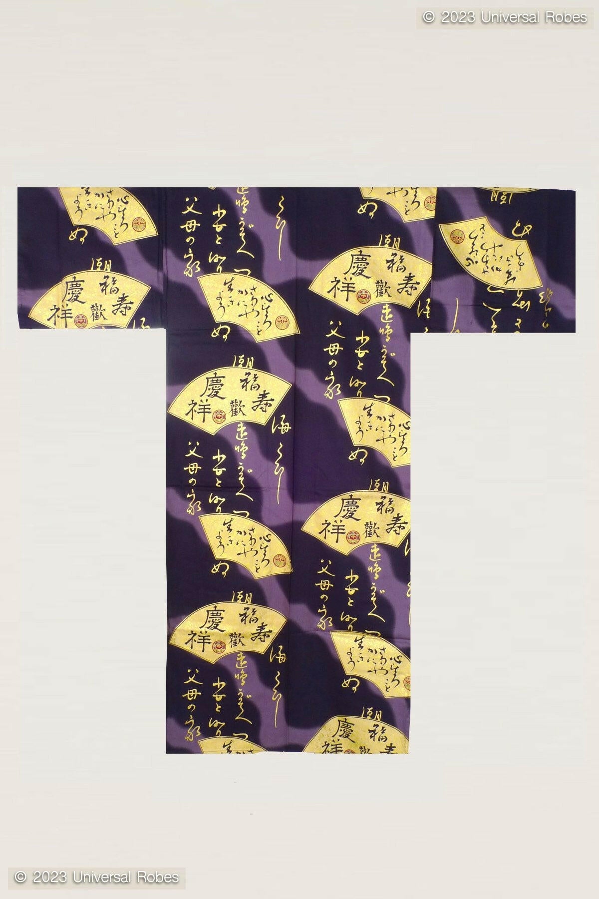 Men Golden Folding Fan Cotton Sateen Kimono.