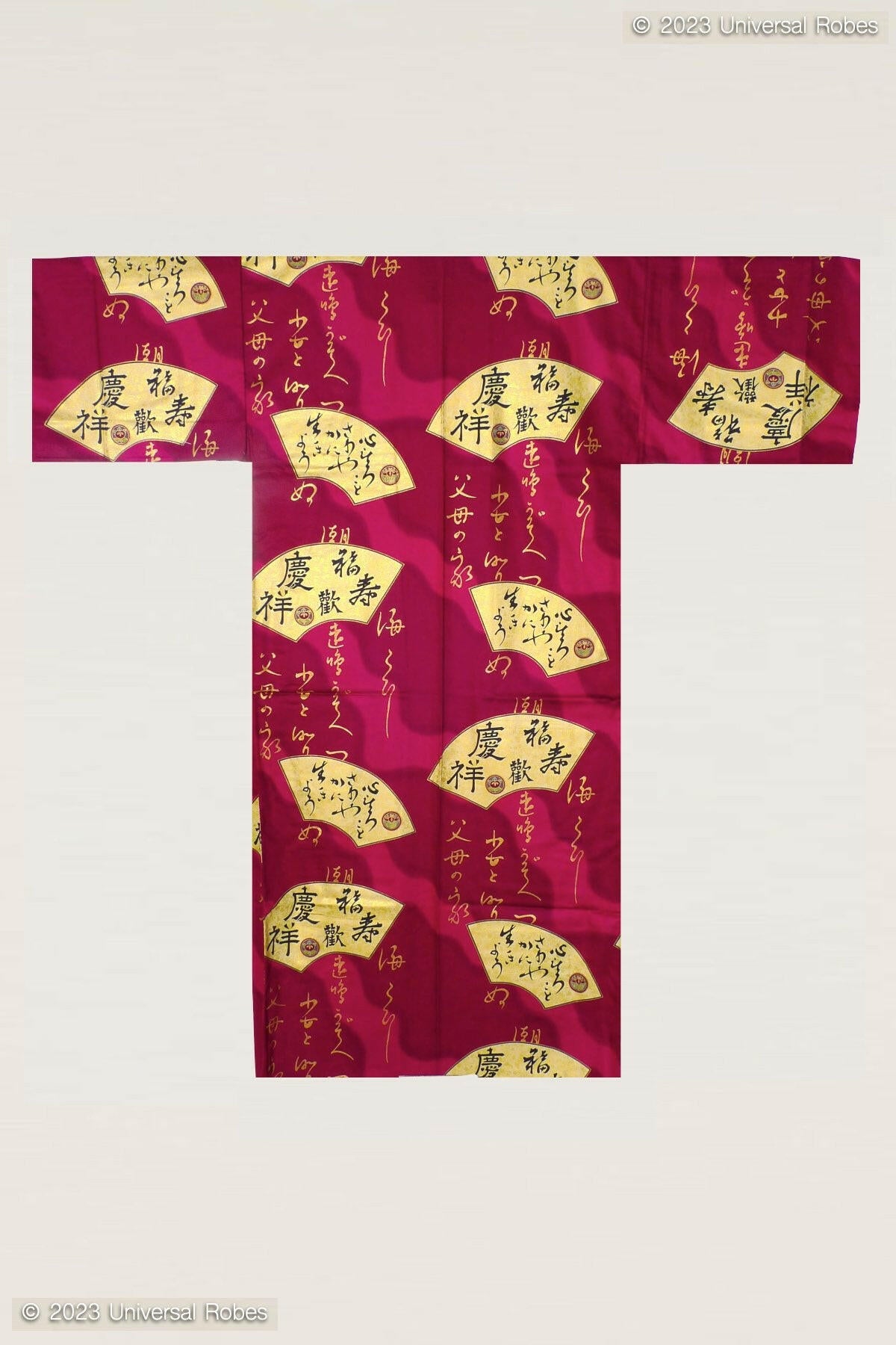 Men Golden Folding Fan Cotton Sateen Kimono.