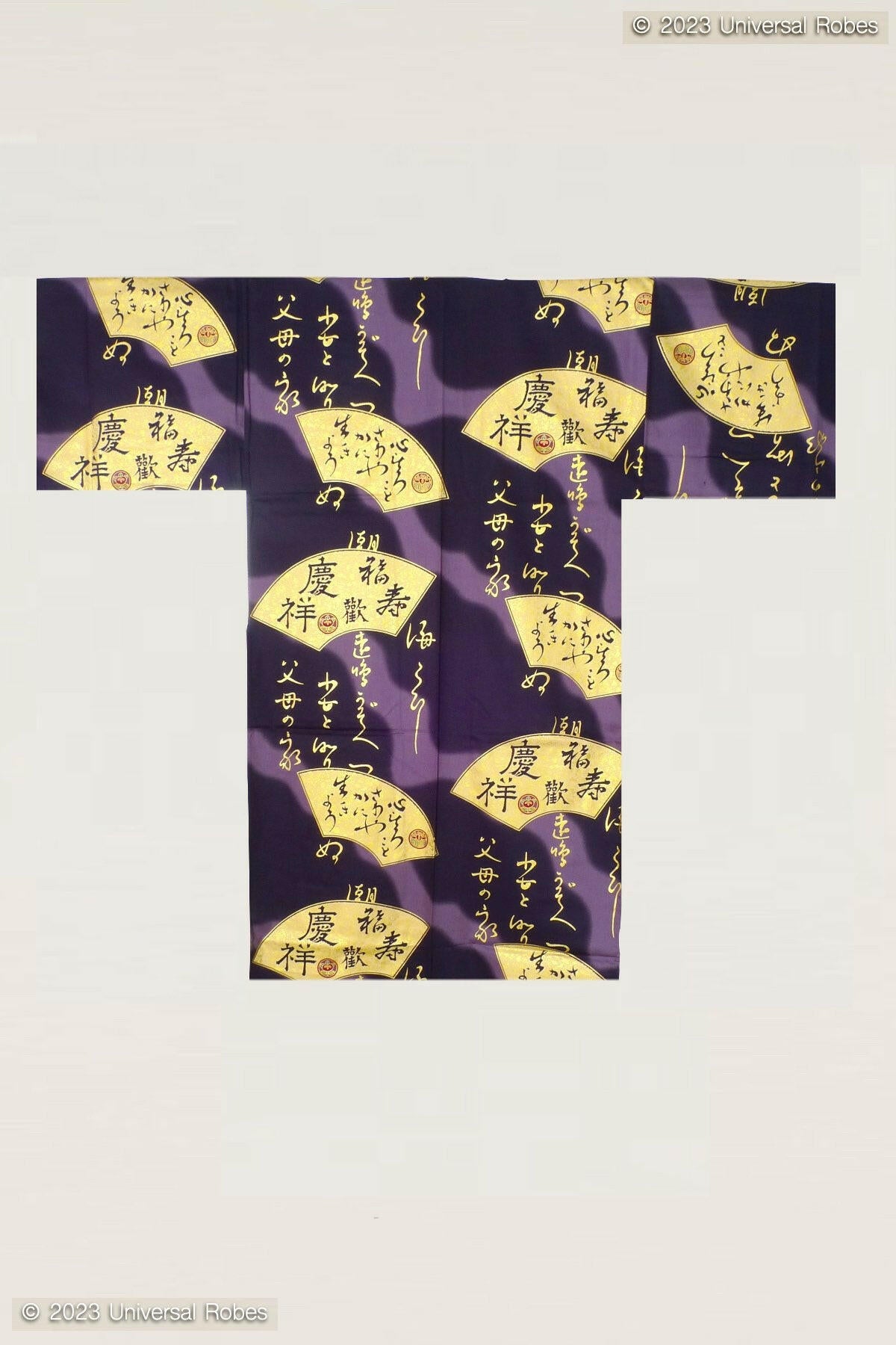 Men Golden Folding Fan Cotton Sateen Short Kimono.